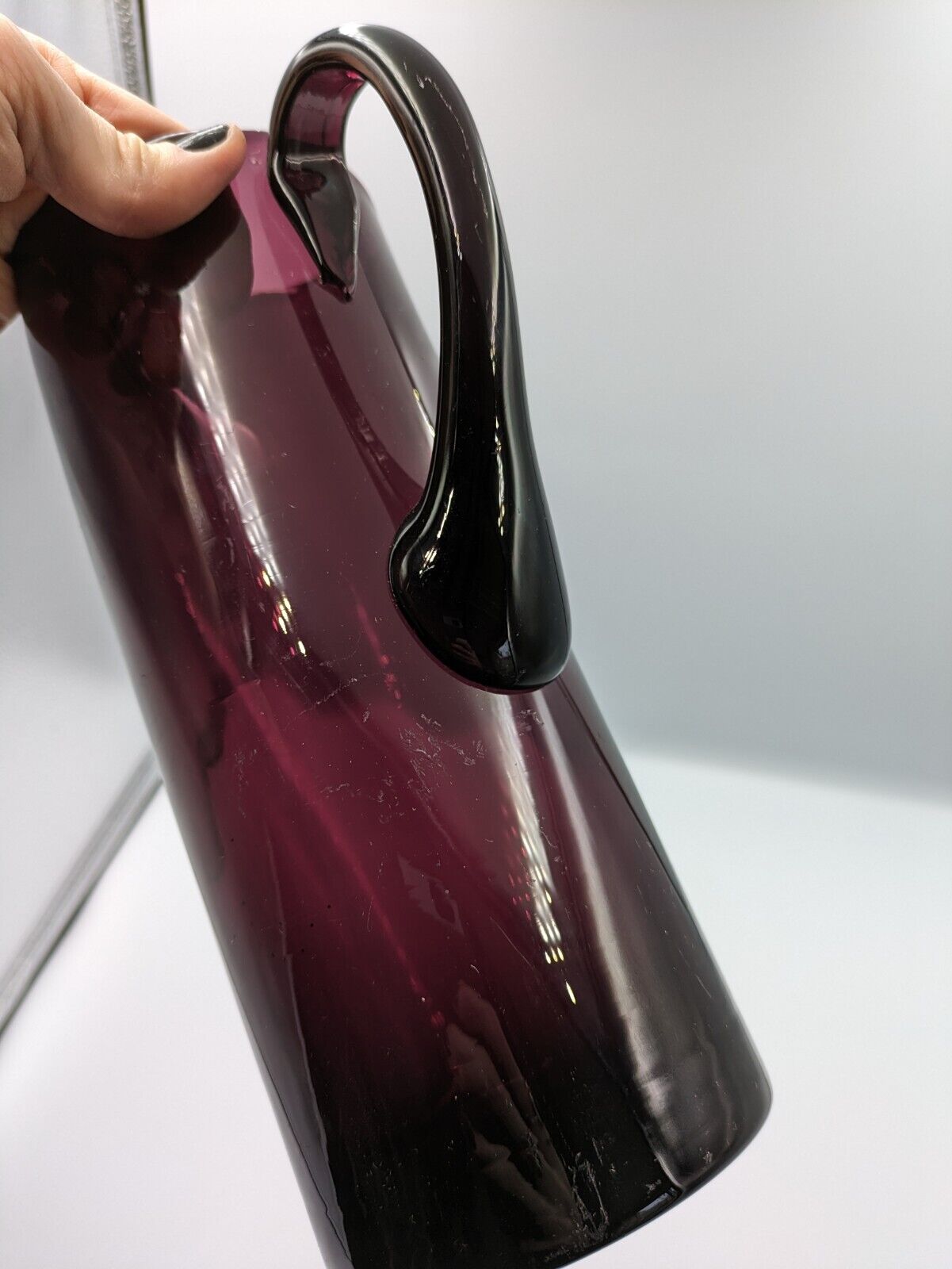 Tall Vintage Italian Amethyst Art Glass Hand Blown Pitcher Mid Century Modern