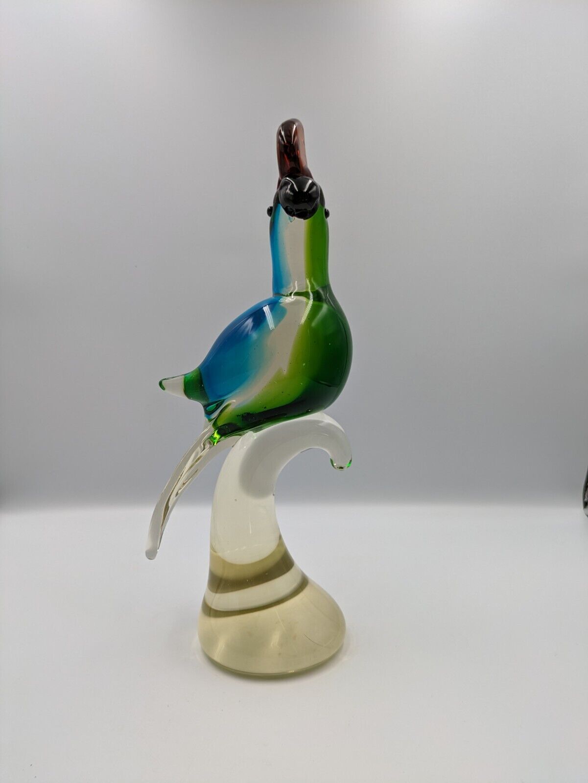 XL Murano Style Aummika Art Glass Green Blue Cockatoo / Parrot Figurine 32.5cmH