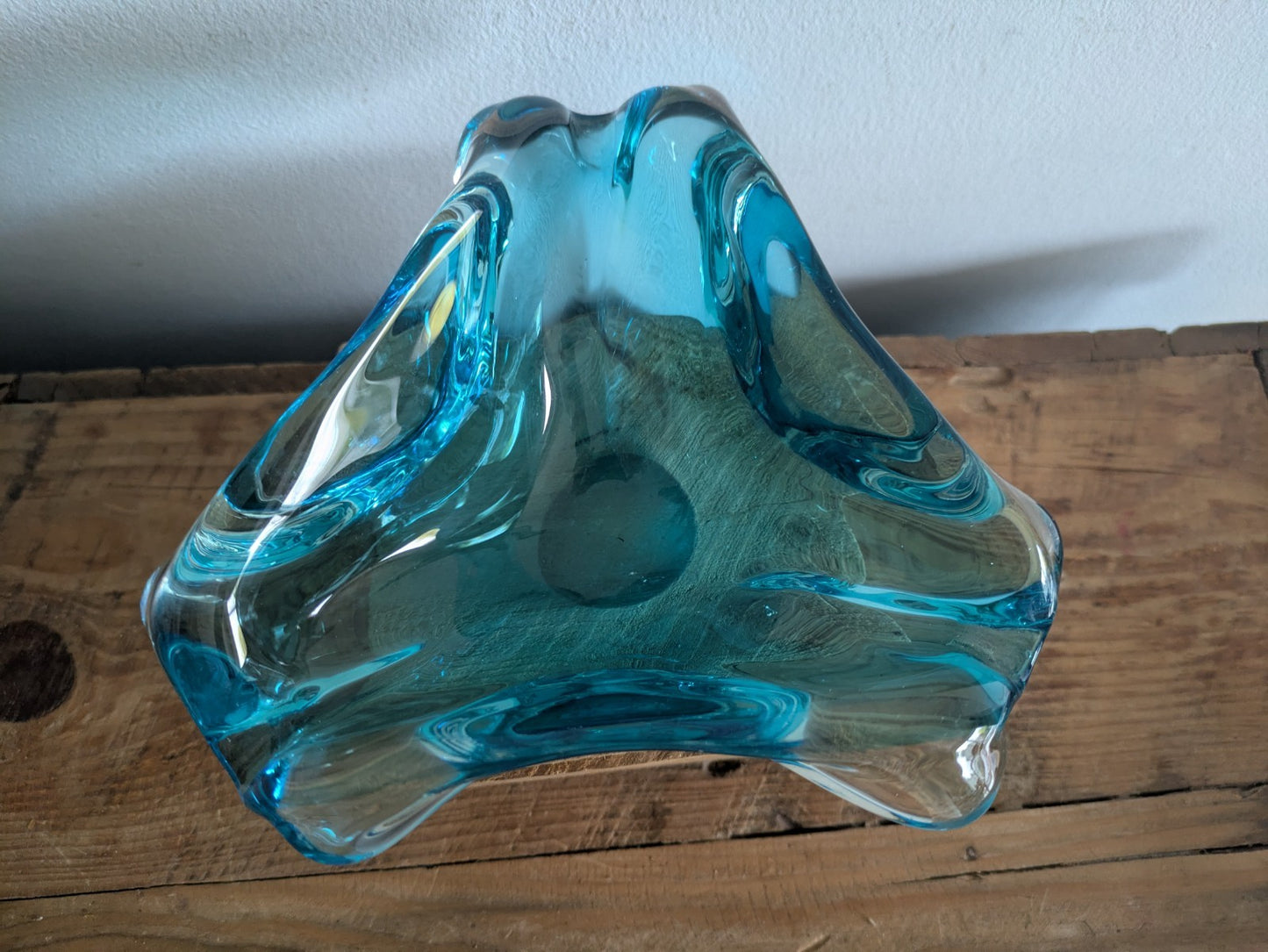 Vintage Murano Turquoise Blue Triangular Art Glass Bowl Ashtray MidCentury Retro
