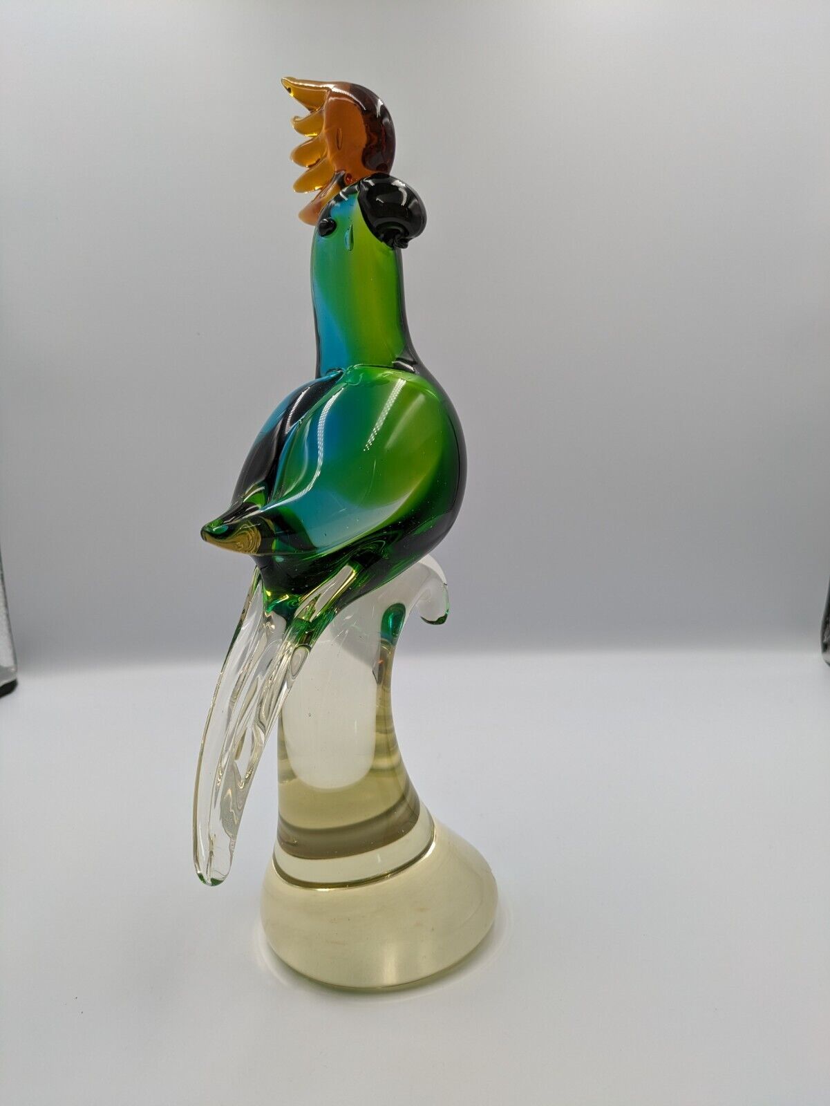 XL Murano Style Aummika Art Glass Green Blue Cockatoo / Parrot Figurine 32.5cmH