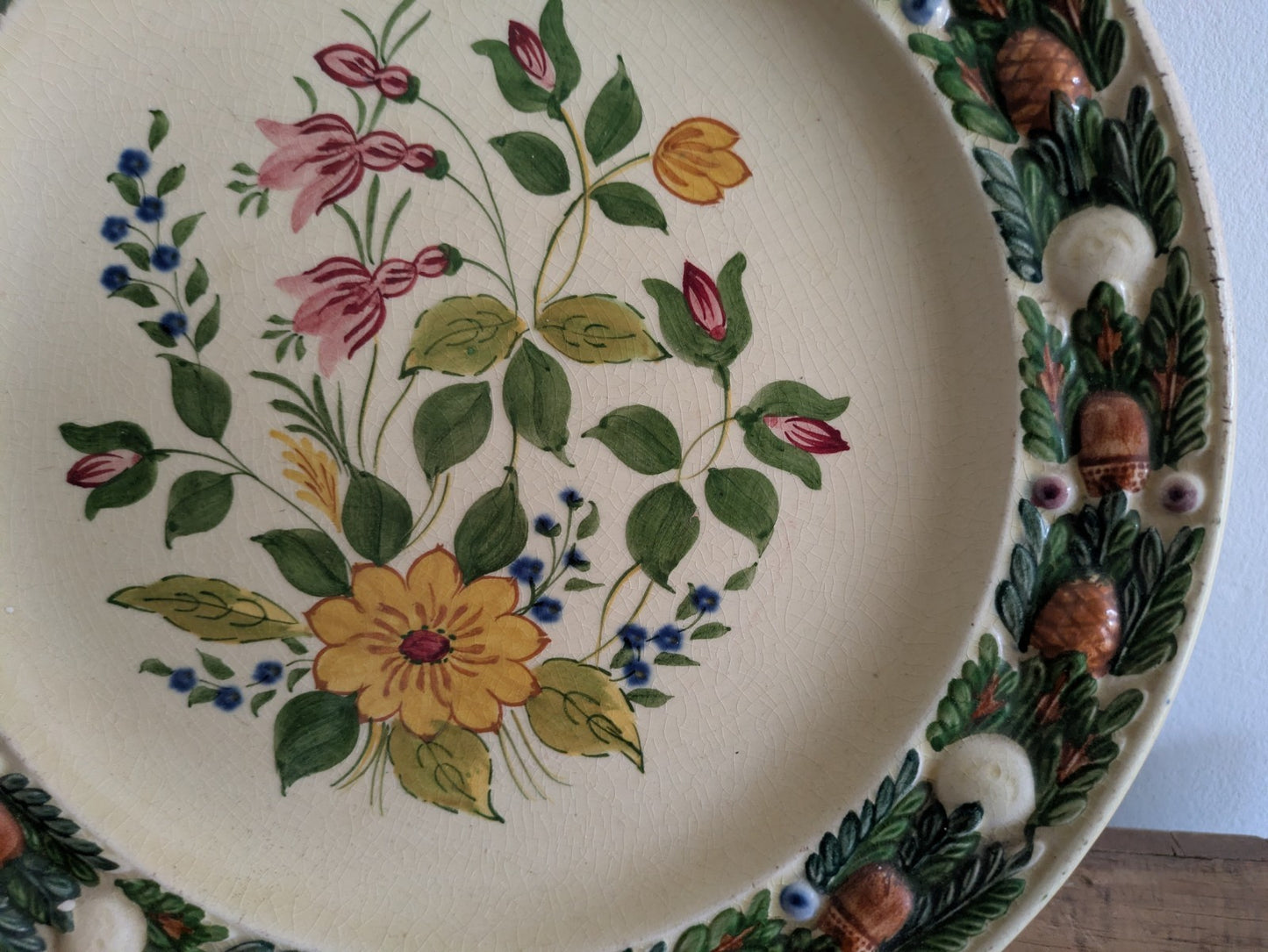Royal Adams Ivory Titian Ware Dinner Plate Hand Painted Foliage Border Floral