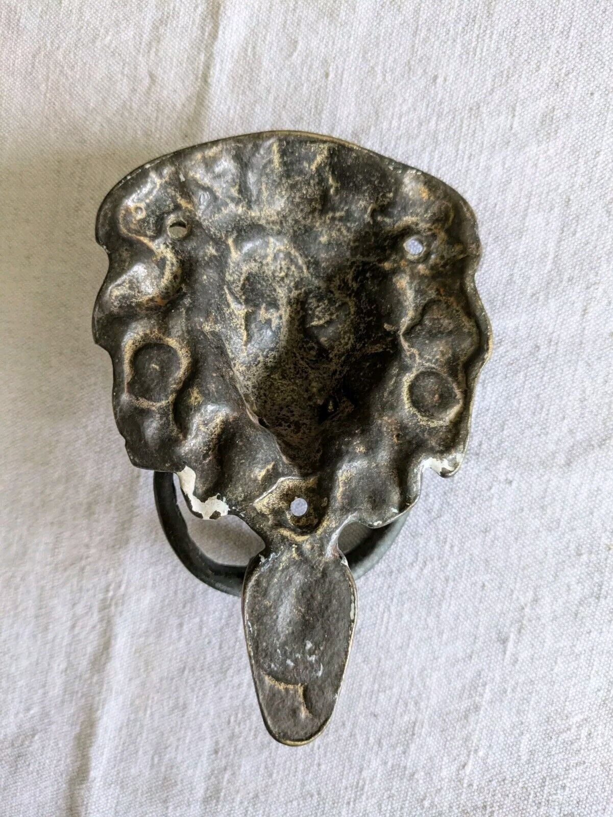 Antique Brass Gold Lion Head Face Front Door Knocker Vintage Handle Large Patina