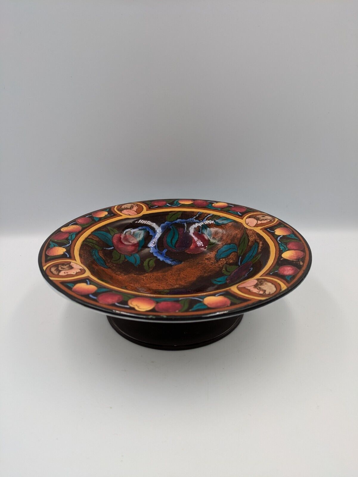 Crown Pottery Bowl John Tams Antique "Jacobean" Pattern Fruit Bowl Dish Pedestal