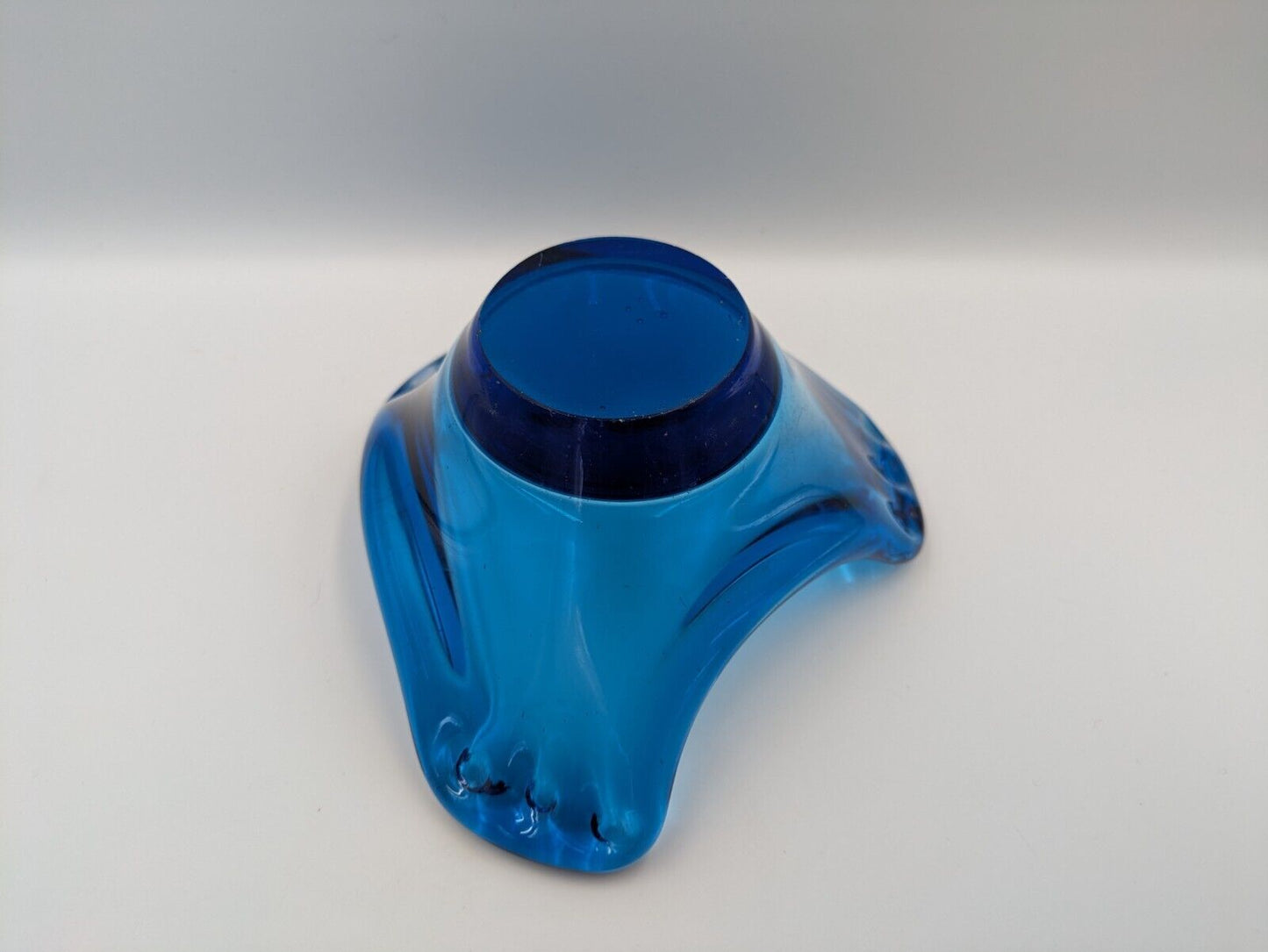 Vintage Mid Century 60s Murano Style Candy Dish Cobalt Blue Pressed Glass Retro