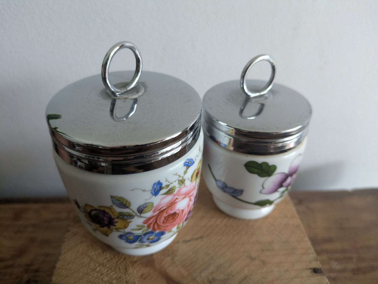 Vintage Royal Worcester Egg Coddler Floral Rose Made in England Double Egg X2