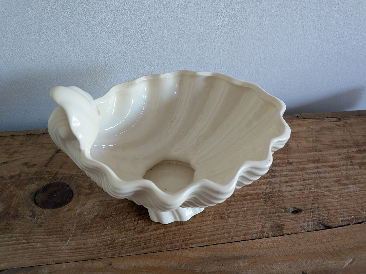 Vintage White Clam Shell Pottery Planter Footed Bowl Mid Century Bowl Planter