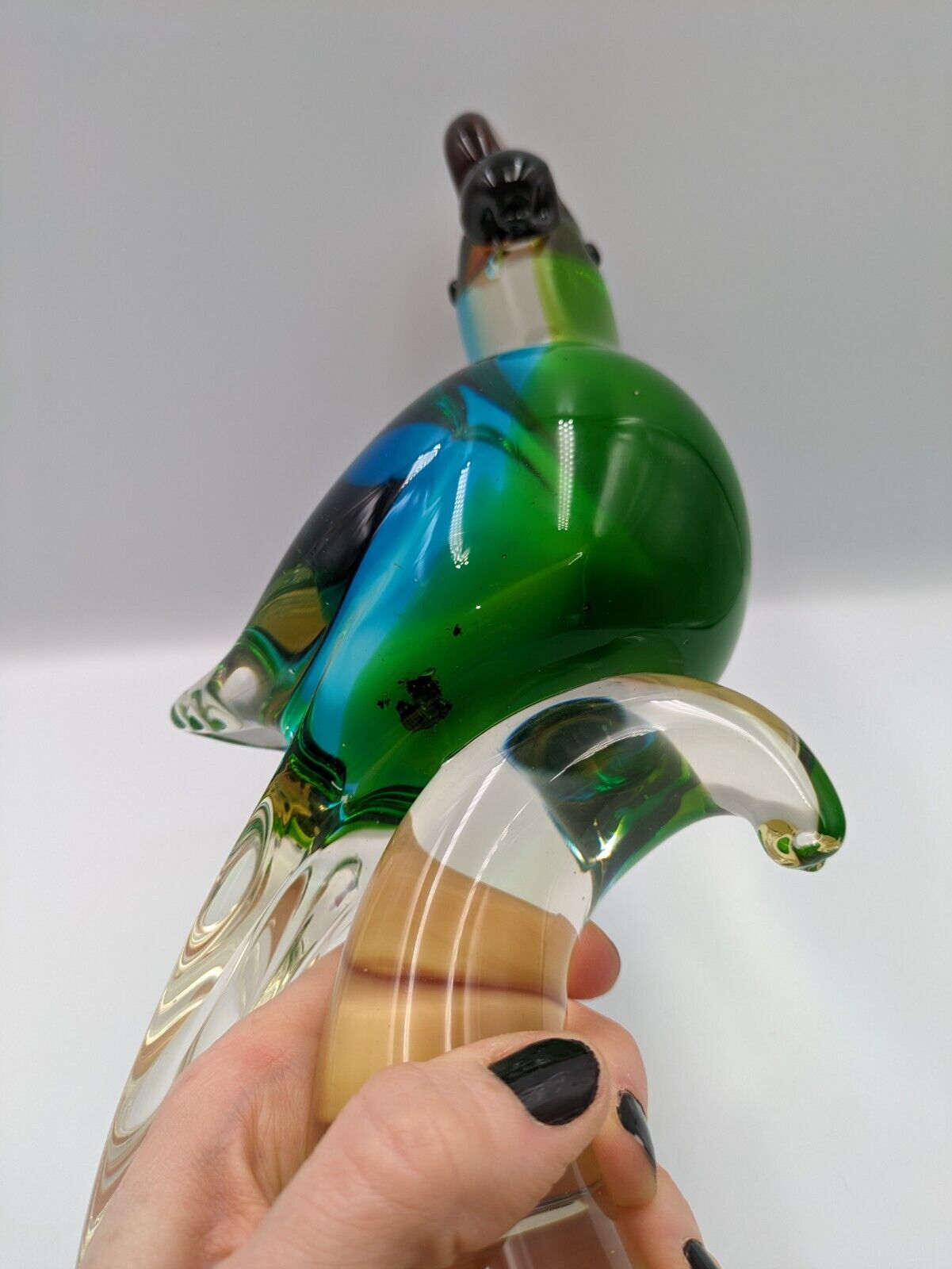 XL Murano Style Aummika Art Glass Green Blue Cockatoo / Parrot Figurine 32.5cmH