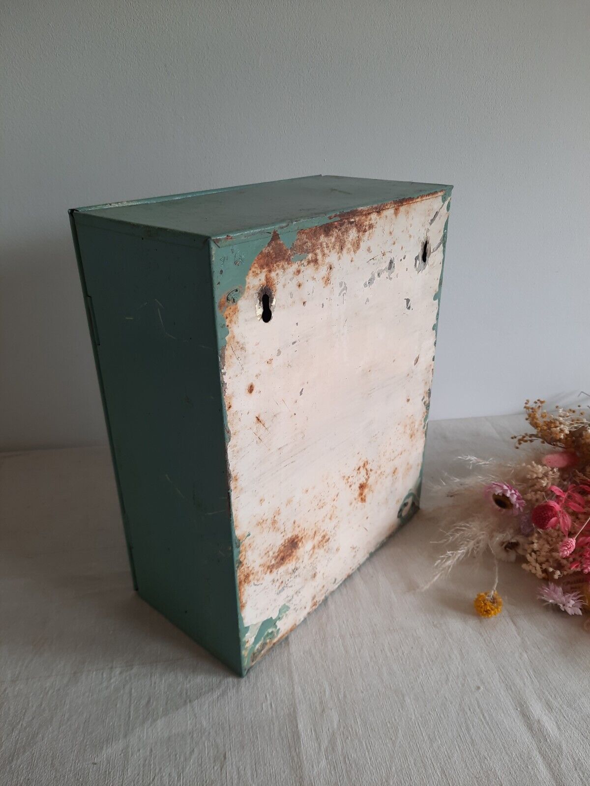 Vintage Mid-century Bathroom metal medical wall cabinet with mirror, Retro Blue