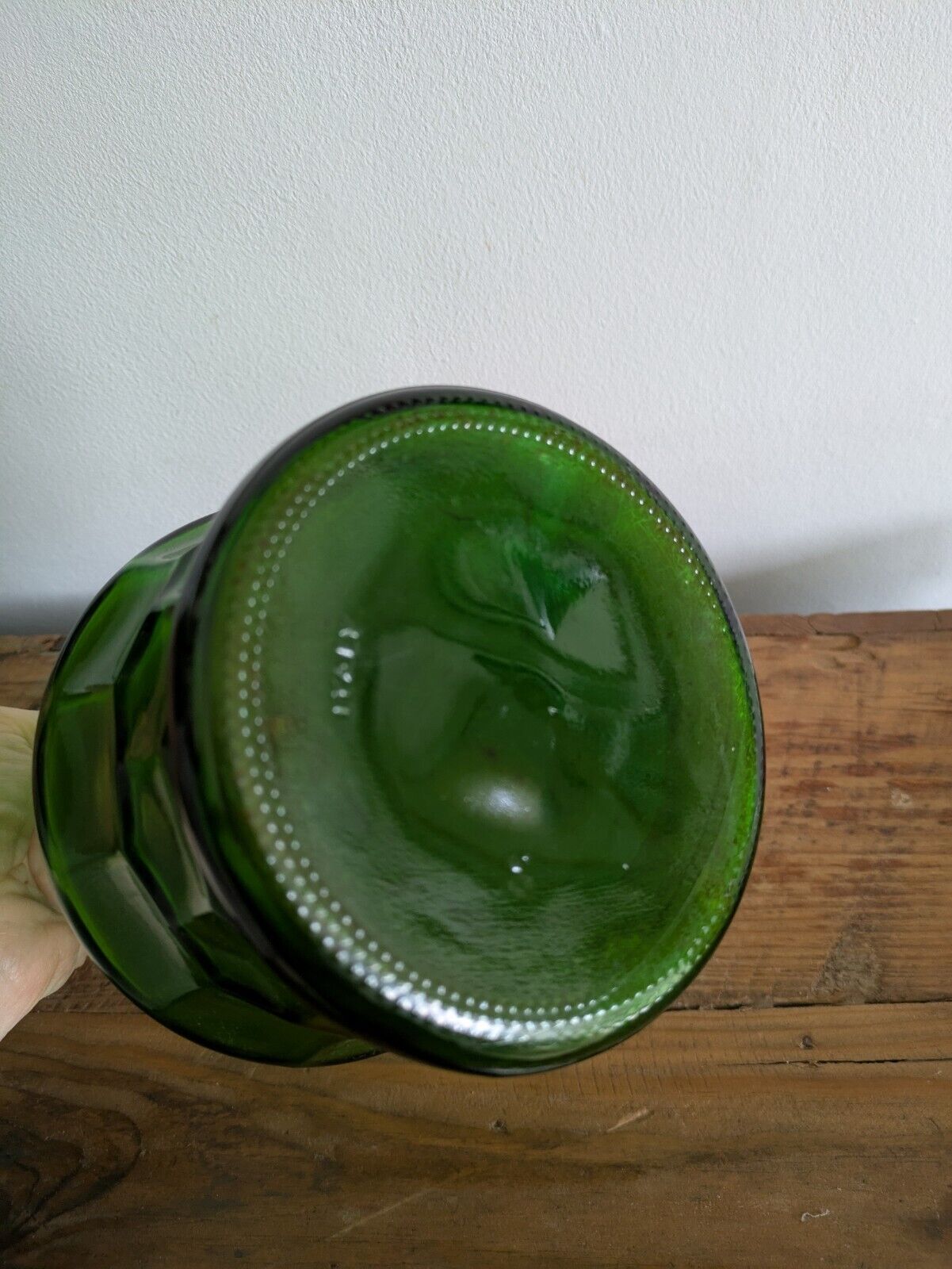 Vintage Italian Bormioli Green Glass Carafe Pitcher Vase Honeycomb Pattern Prop