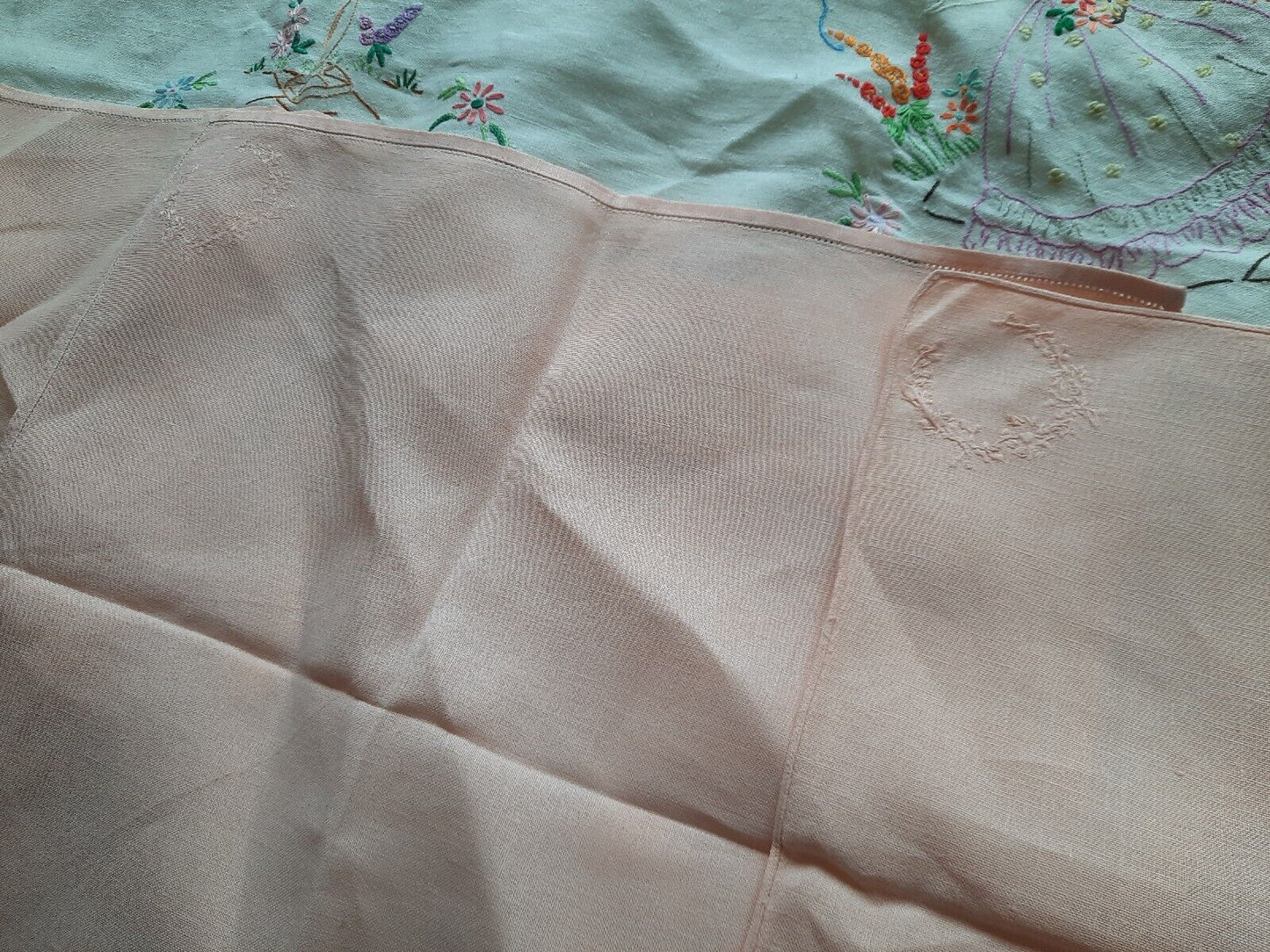 Job lot vtg embroidered retro table cloths cotton floral runner crinoline lady!!