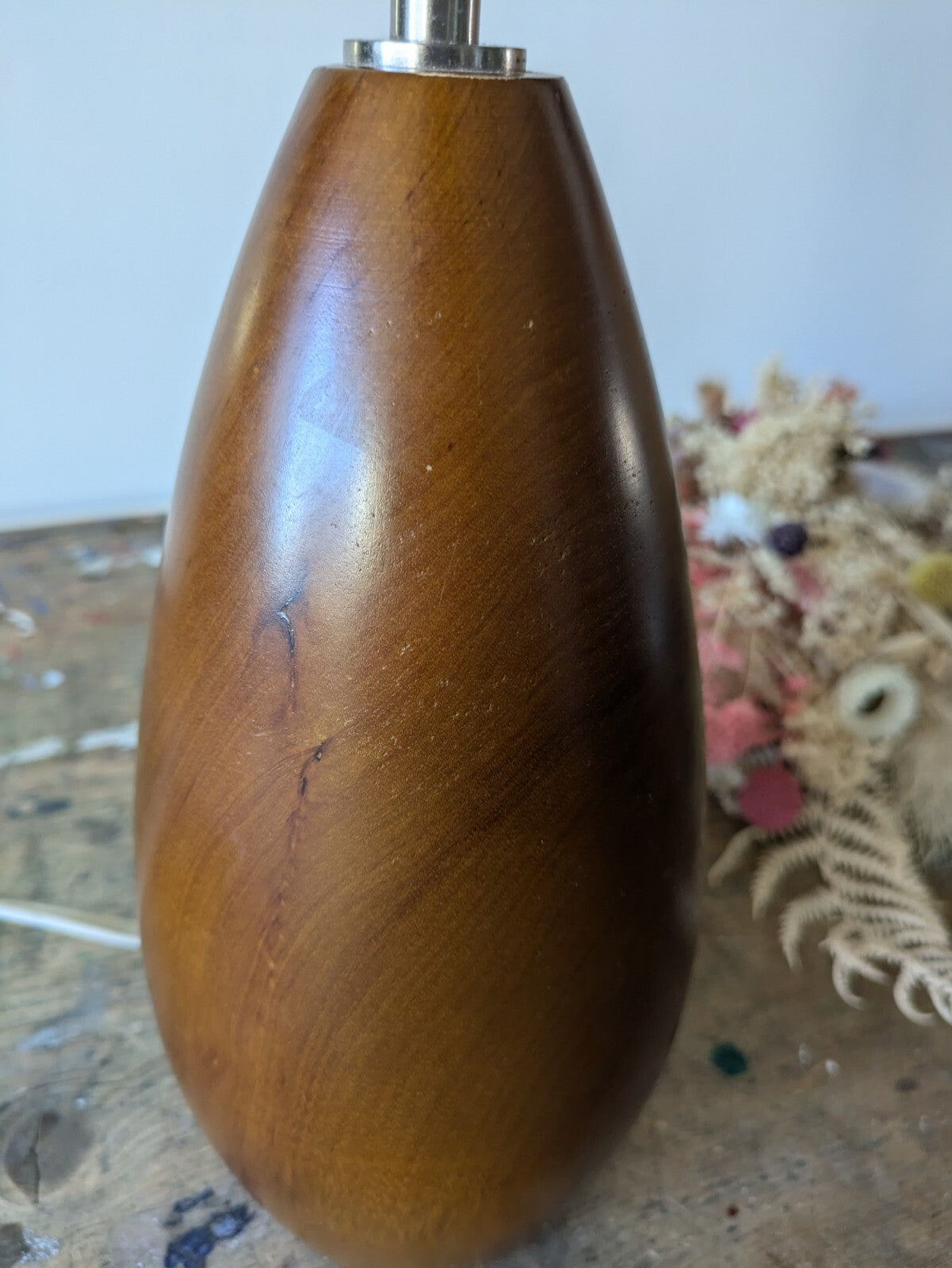 VTG Retro 50s/60s turned torpedo shape wooden table lamp mid 20th C. modern Wood
