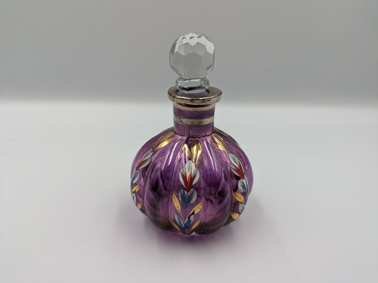 Painted Purple Scent Perfume Bottle with Stopper Vintage Style Glass Amethyst