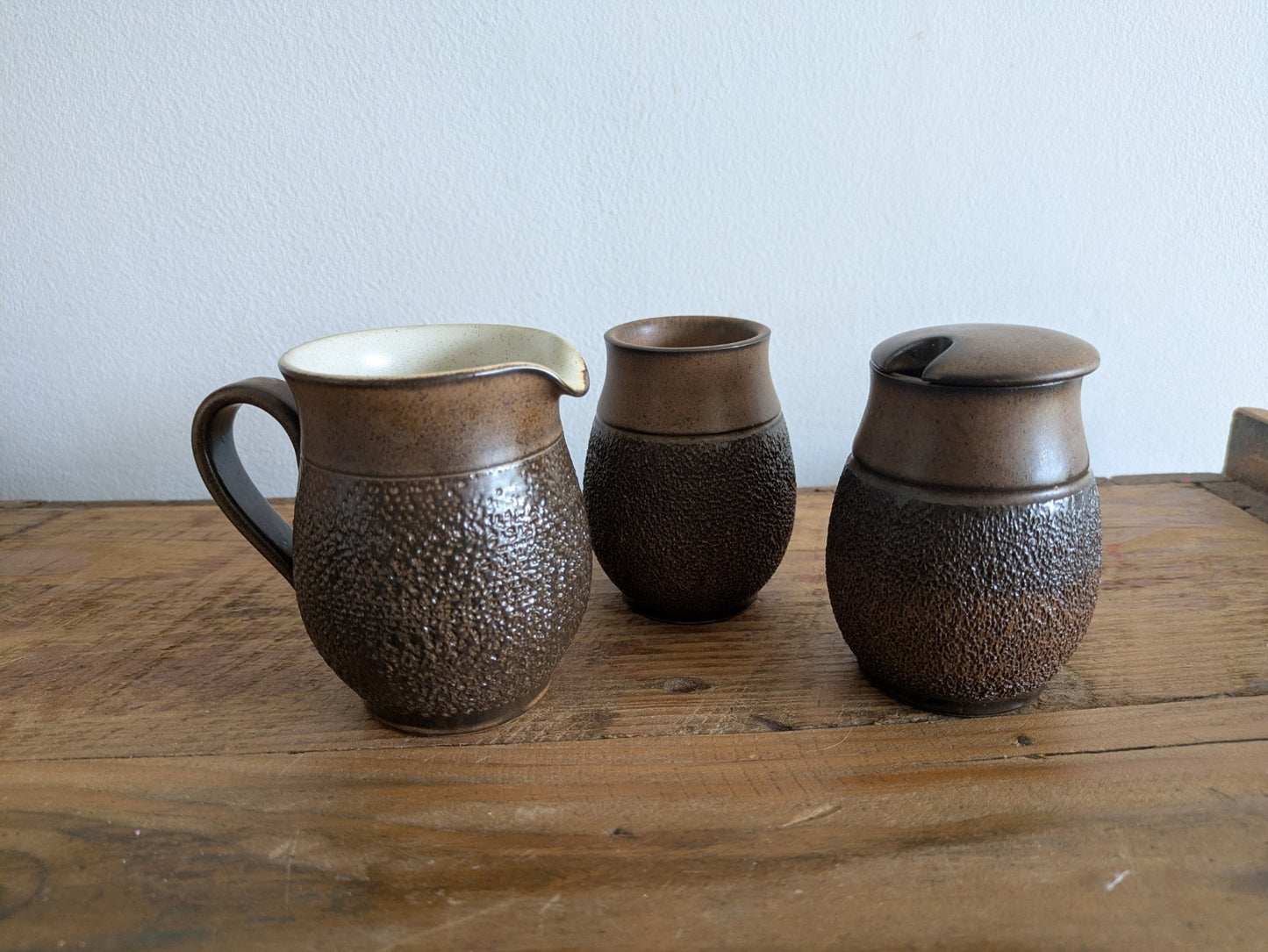 VINTAGE DENBY COTSWOLD CREAMER JUG JAM POT WITH LID Vgc 3 PIECE 1970S PROP JAR