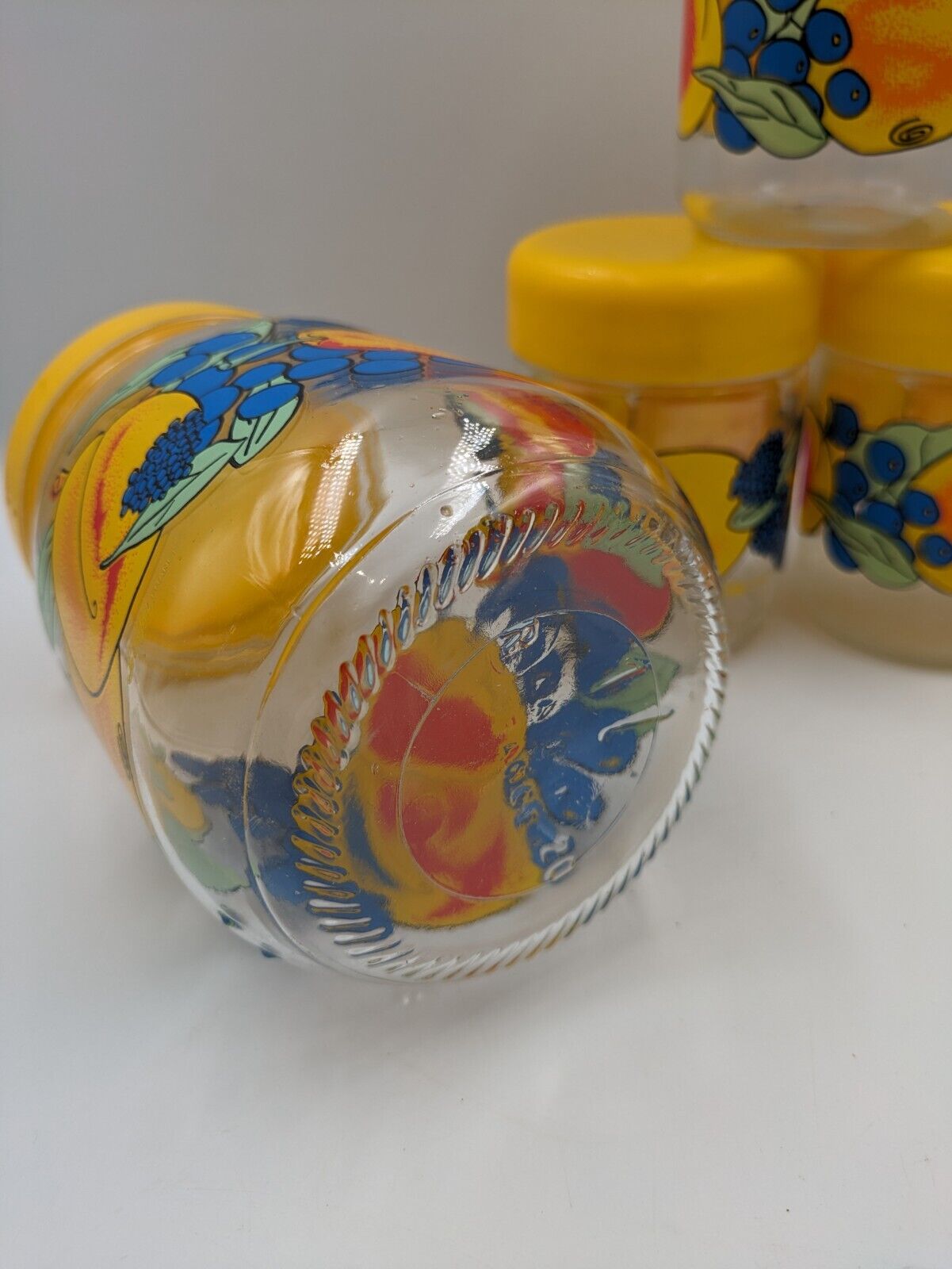 Set of 4 VINTAGE LE PARFAIT FRANCE STORAGE JAR Yellow SCREW LID kitchen 80s Glas
