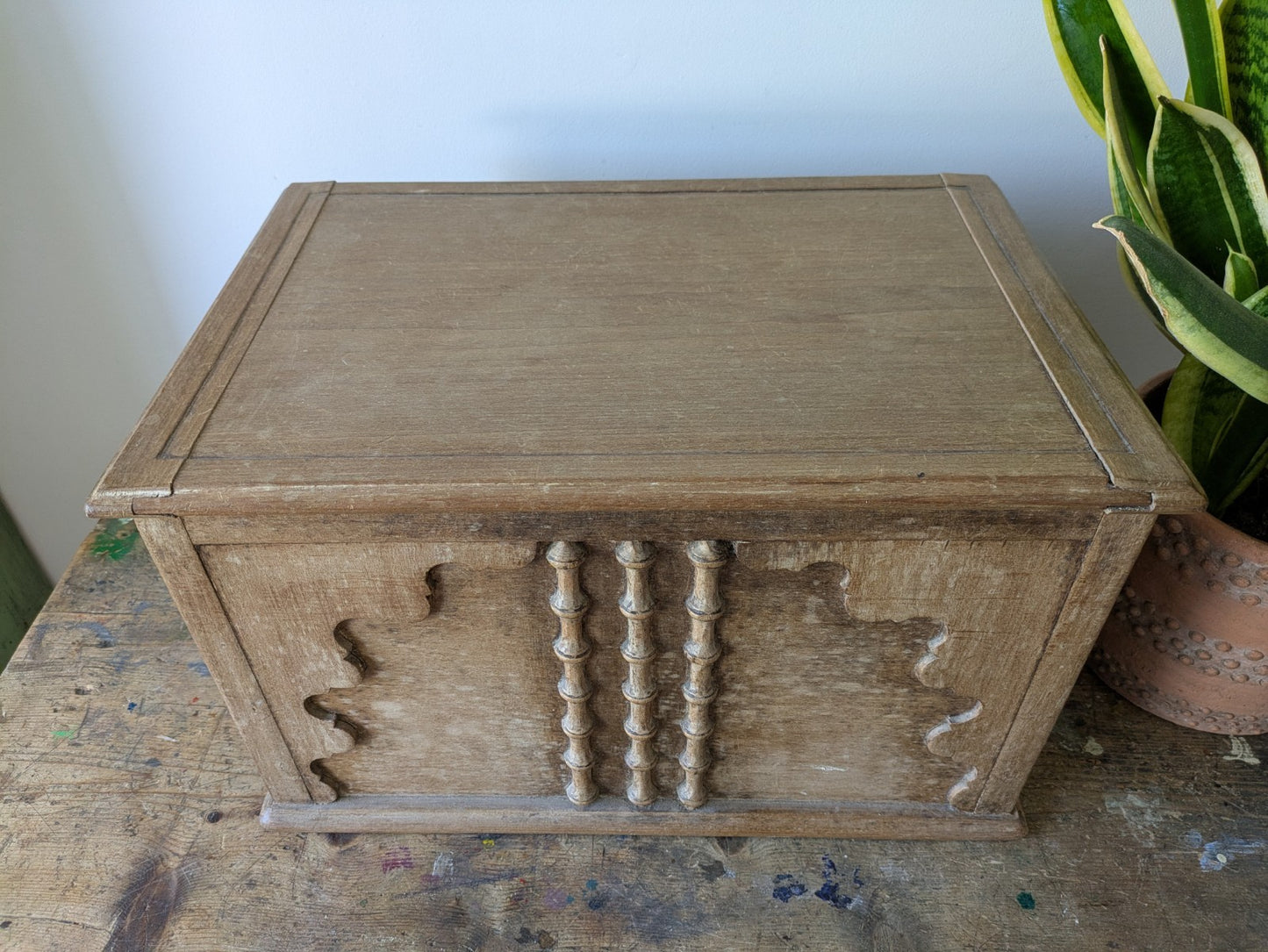 Antique Collectors Box Wood Victorian Small Chest Trunk Vtg Pine Ottoman Storage