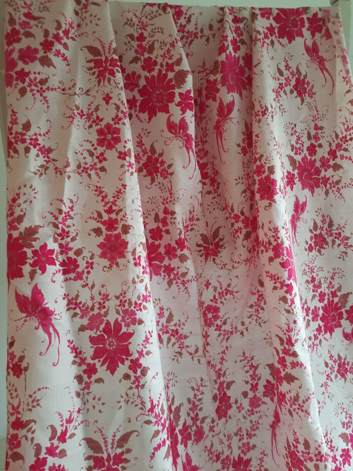 Rare vintage thai silk hand woven Pink Floral 95cm X 180cm Craft Fabric Material