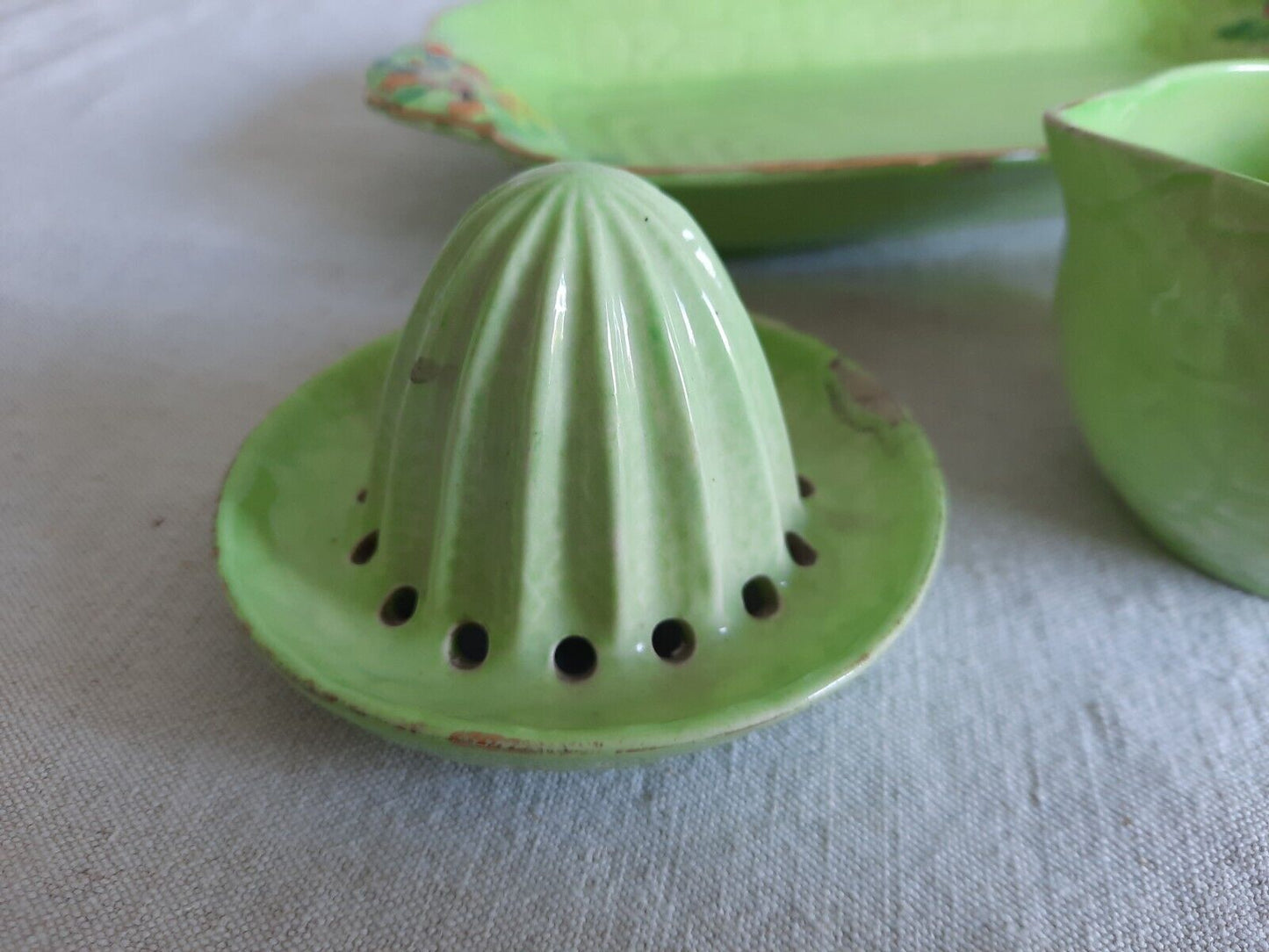 CROWN DEVON ART DECO FIELDINGS GARDEN PATH 1930s VTG JUG DISH BOWL SET JUICER
