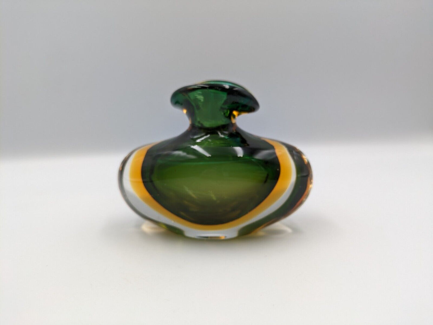 Murano Sommerso Hand Blown Art glass Green Amber Cased Italian perfume Bottle UV