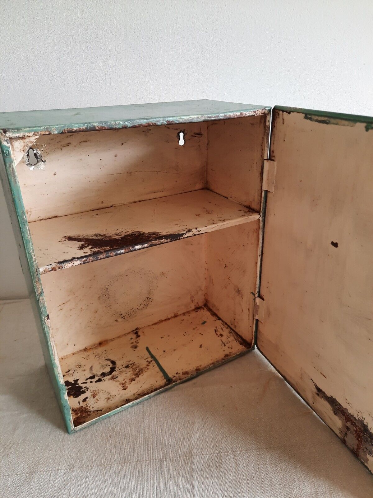 Vintage Mid-century Bathroom metal medical wall cabinet with mirror, Retro Blue