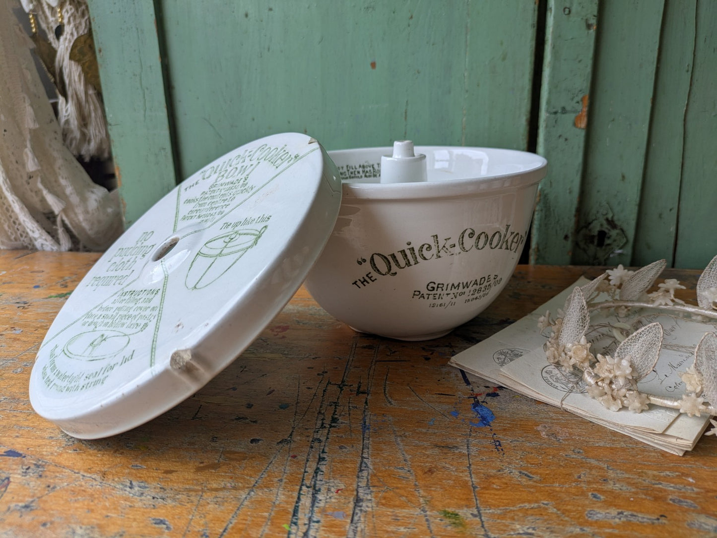 Antique Grimwade's Quick Cooker c 1911. Ironstone Bowl Steamer Vintage Prop Vgc