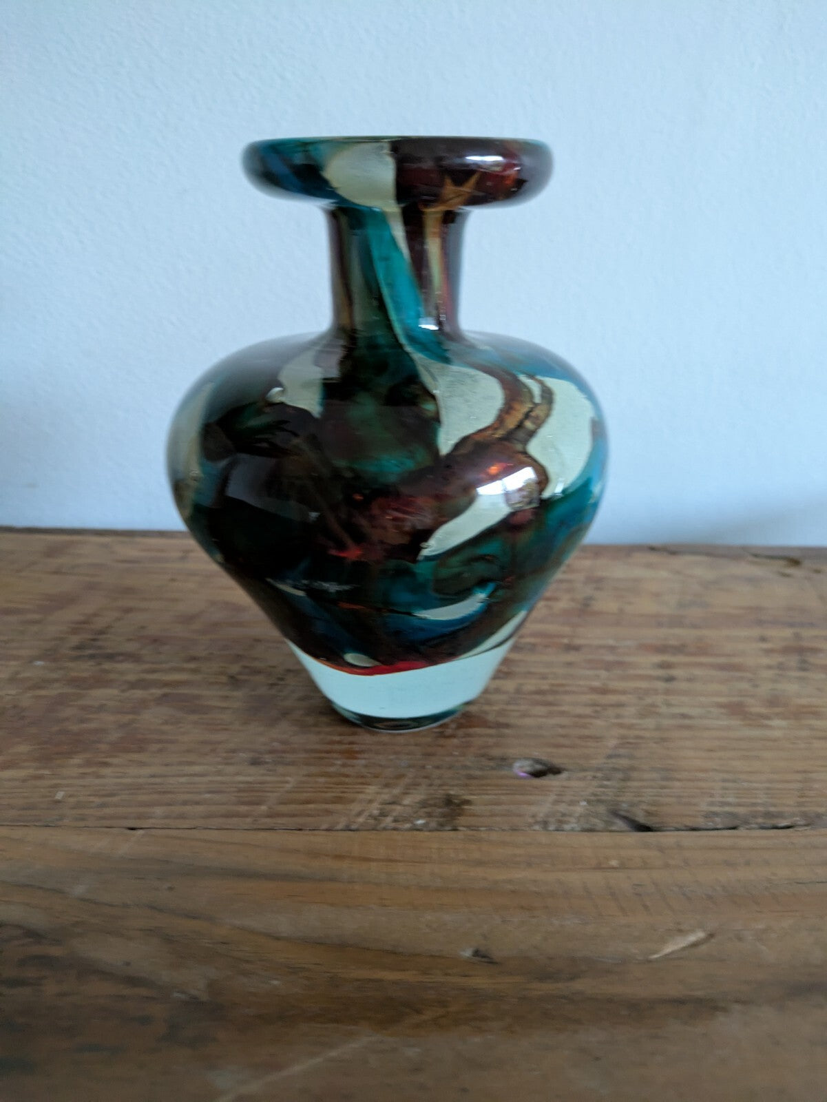 Vintage Mdina Maltese Glass 'Tiger' Pattern Vase Studio Art Retro Blue Brown Vgc