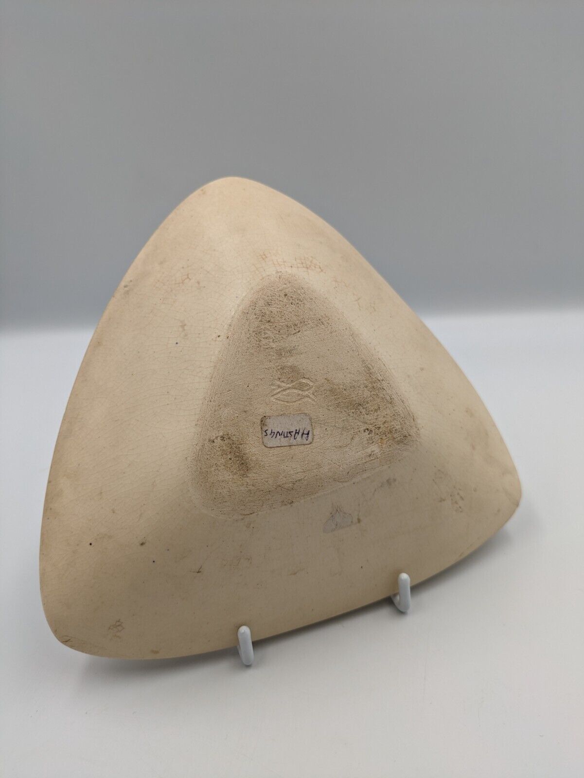 Vtg Glazed Triangular Dish by Dennis Lucas c.1960s Hastings Pottery Fish Studio