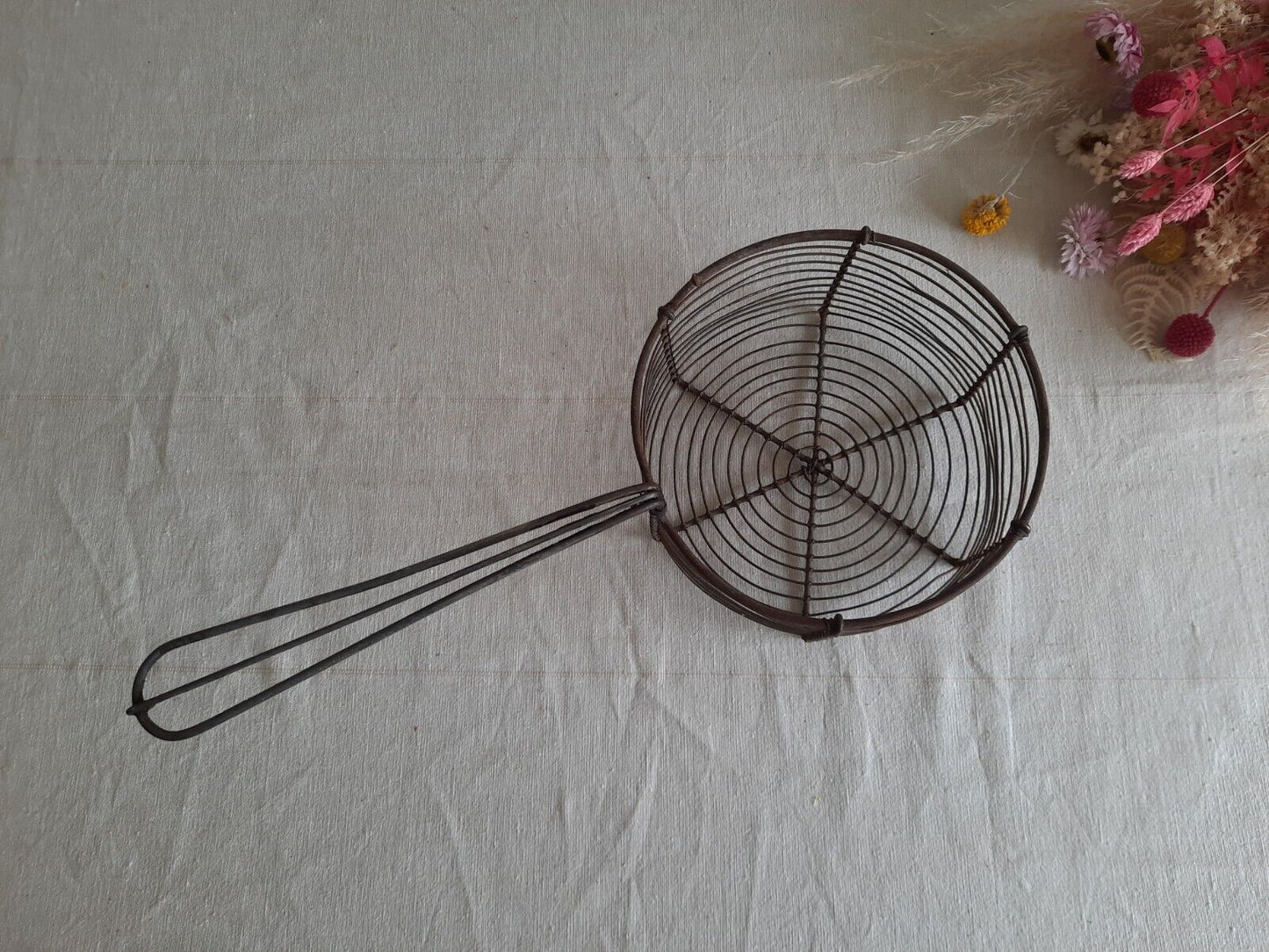 Vintage 1950s Metal Wire Fish Chip Pan Basket Fryer Kitchen Display Primitive