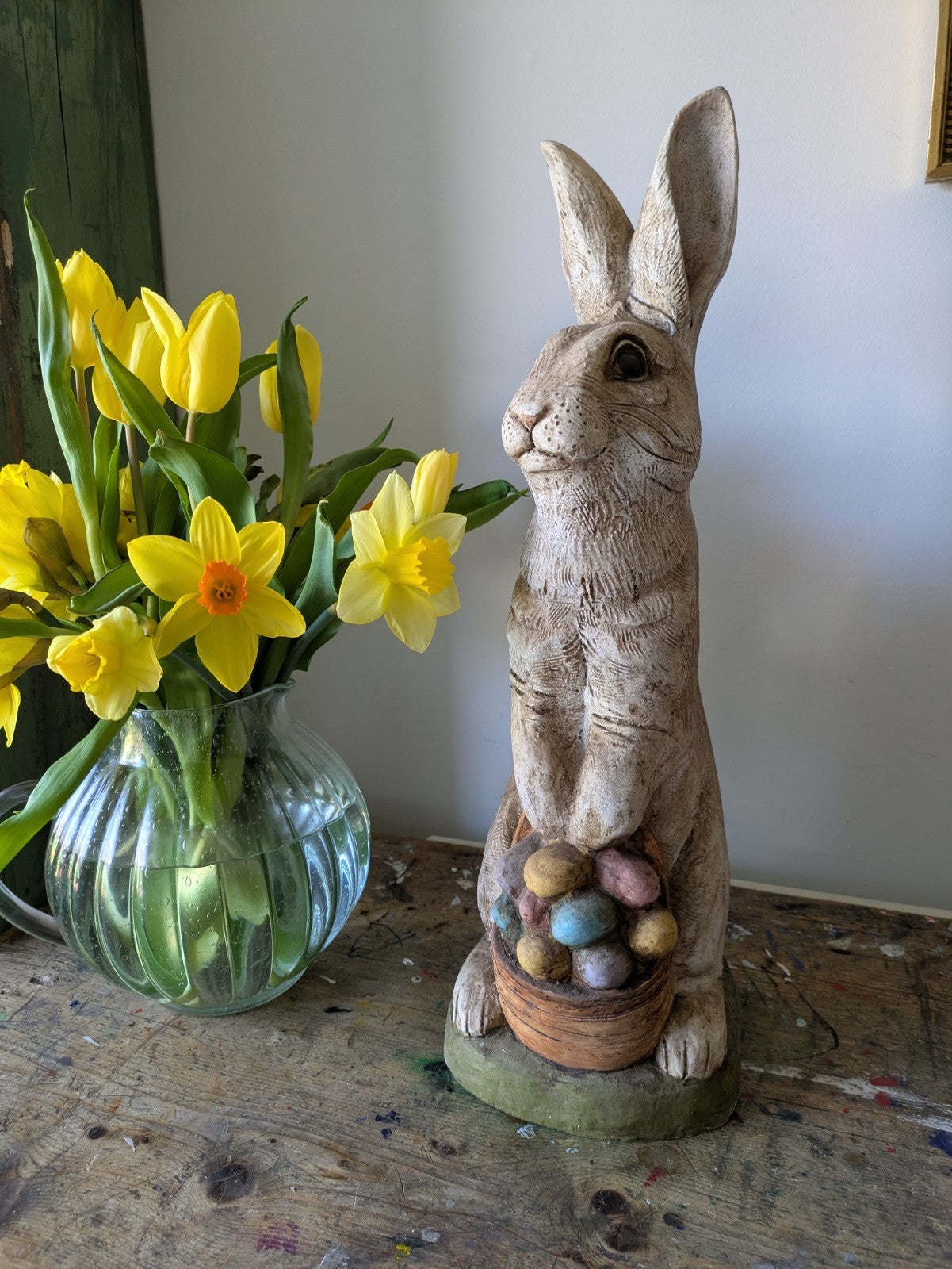 The Stone Bunny Rabbit Happy Easter Basket 2006 Signed Tella M Stein Pastel Eggs
