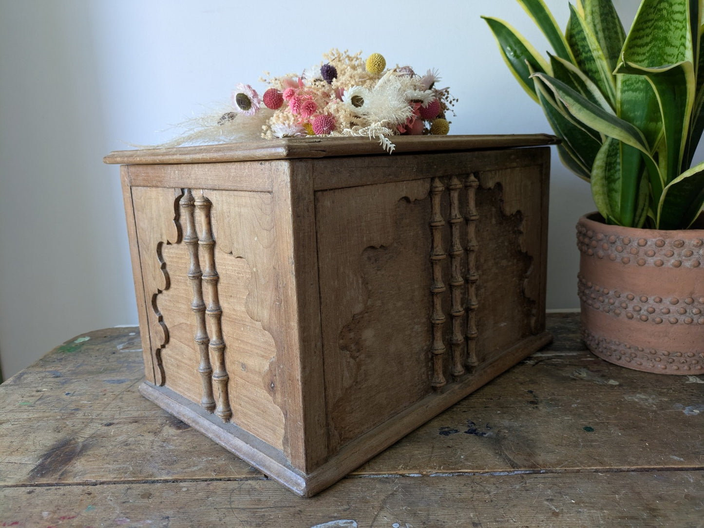 Antique Collectors Box Wood Victorian Small Chest Trunk Vtg Pine Ottoman Storage