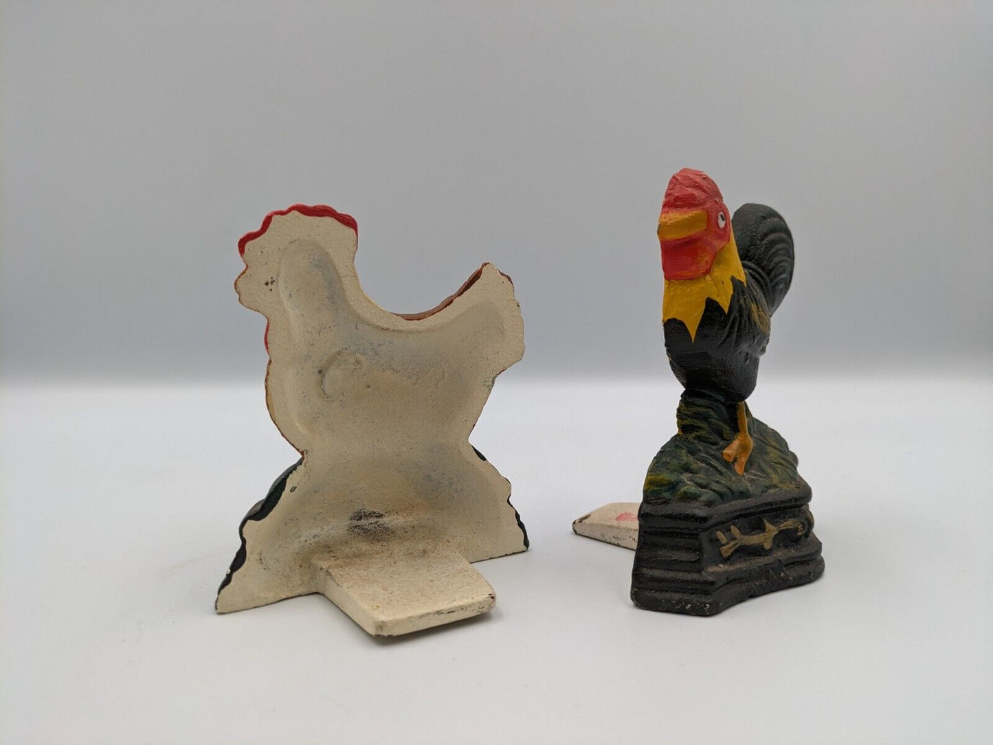 Pair Cast Iron Chicken/hen Rooster Cockrell Door Stop Book Ends Farmhouse Decor