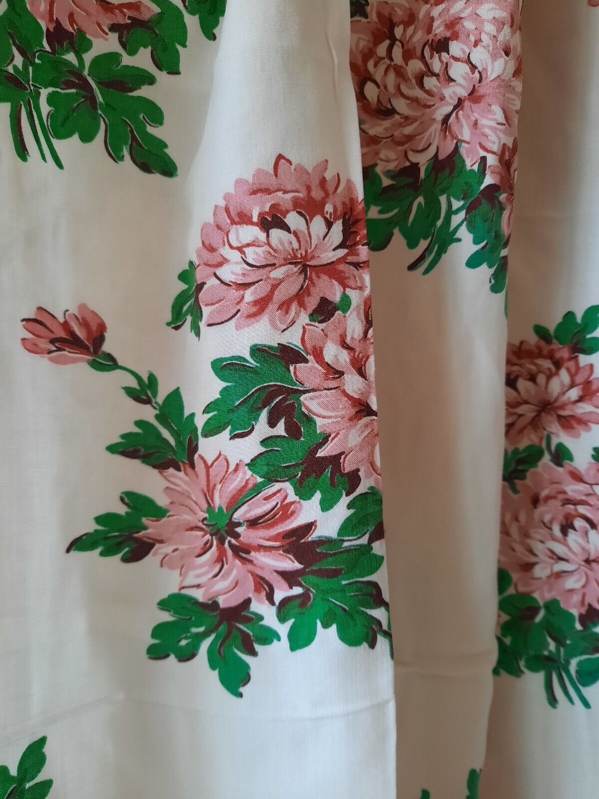 Pair of Cotton floral Curtains W84cm L107cm Rose rare 1950s retro vintage Pink
