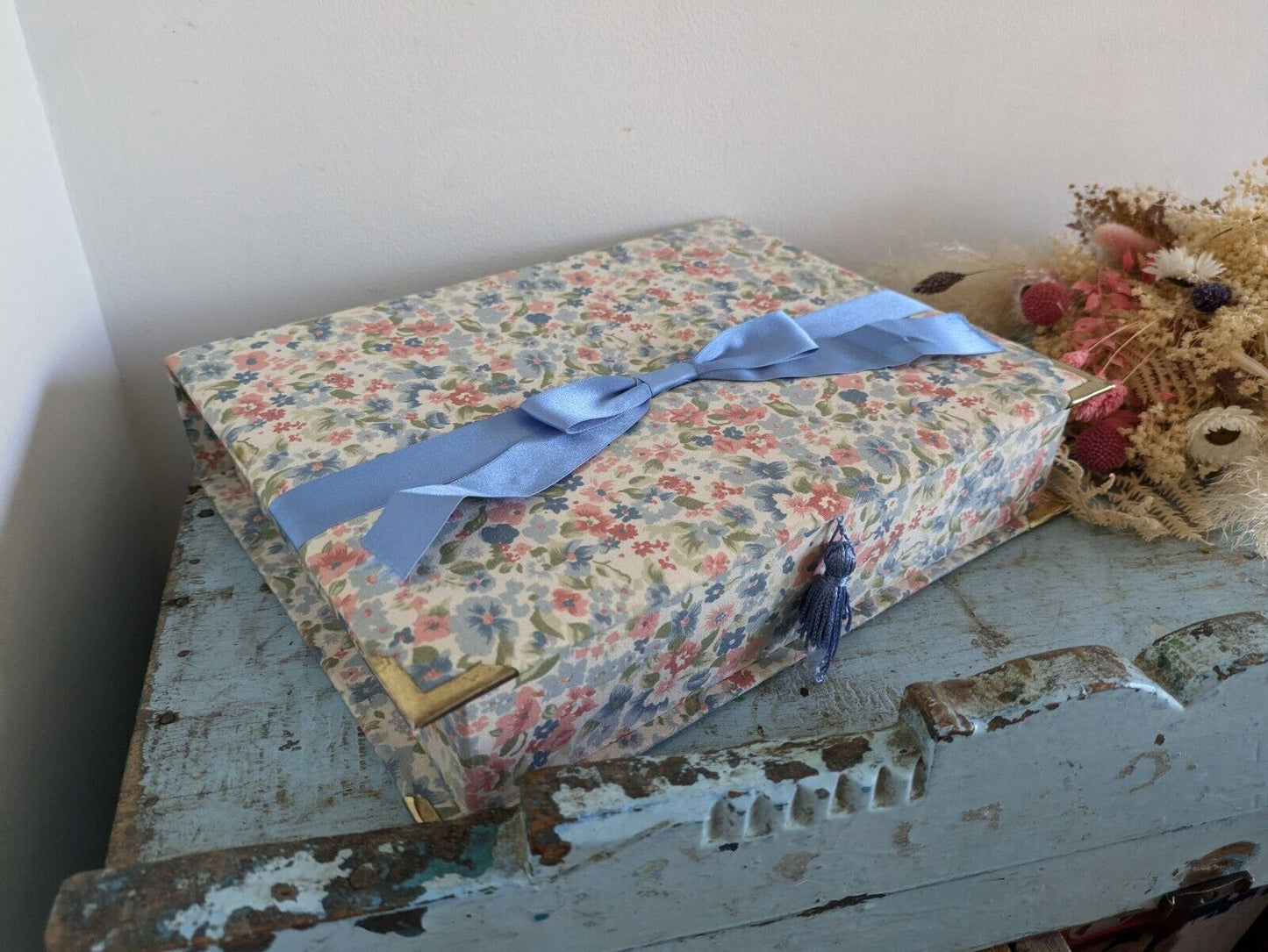 vintage floral Ribbon jewellery box Rose flowers organizer fabric cover Sewing!!