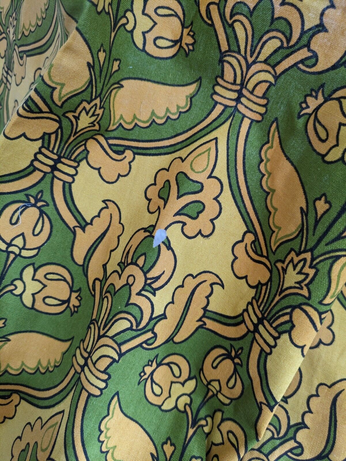 PAIR Vtg SANDERSON Renishaw Green Yellow Retro Curtains 137cmL 169cmW Bohemian
