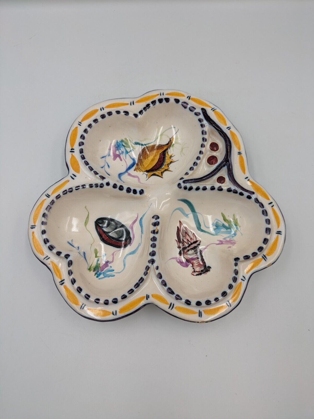 Hand Painted Ceramic Portuguese Seafood Platter Plate Dish Mussels Vtg Serving