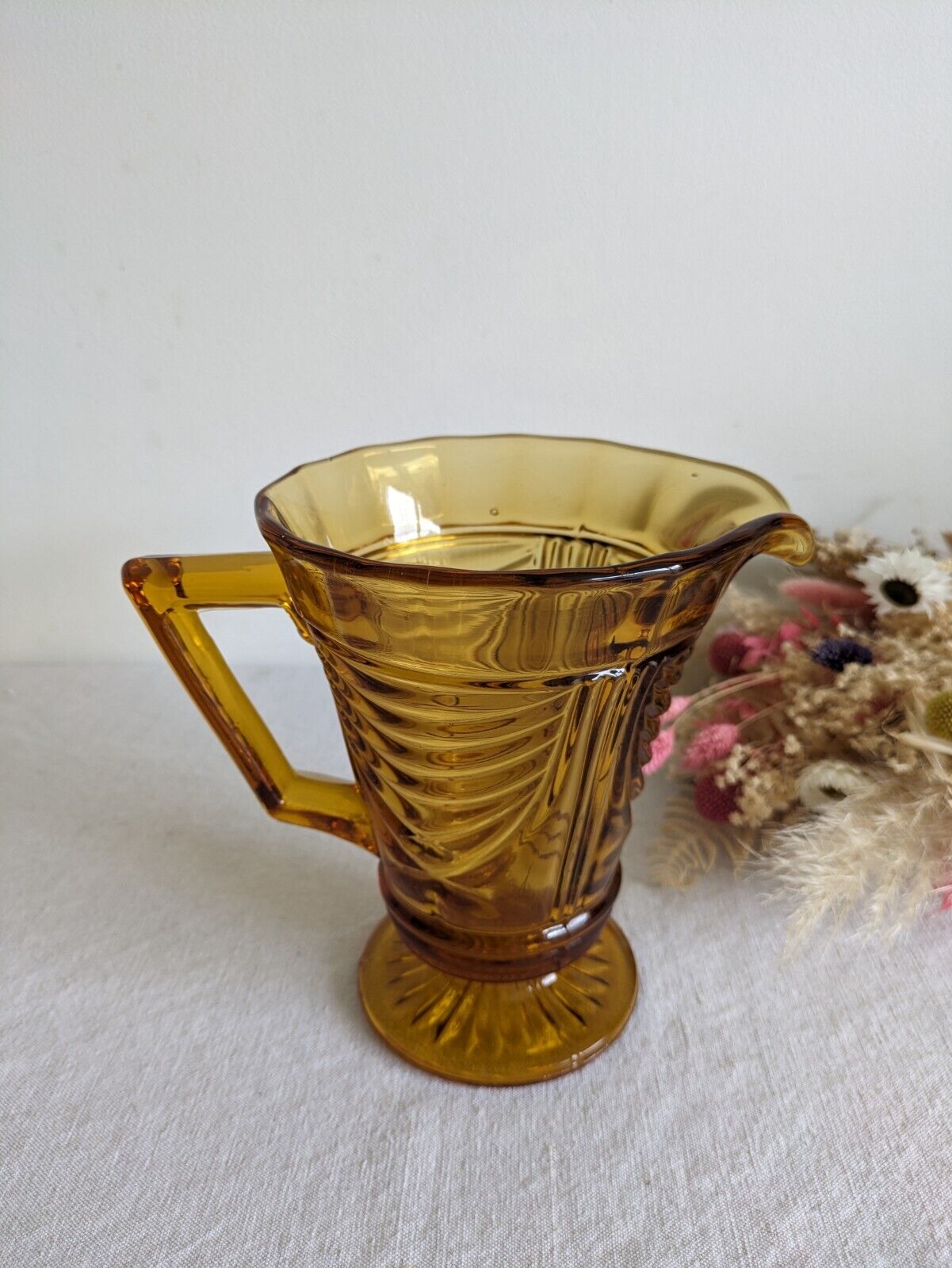 Art Deco 1930s Sowerby Berkley Amber Glass Large Jug Vgc Vintage Prop Vase Heavy