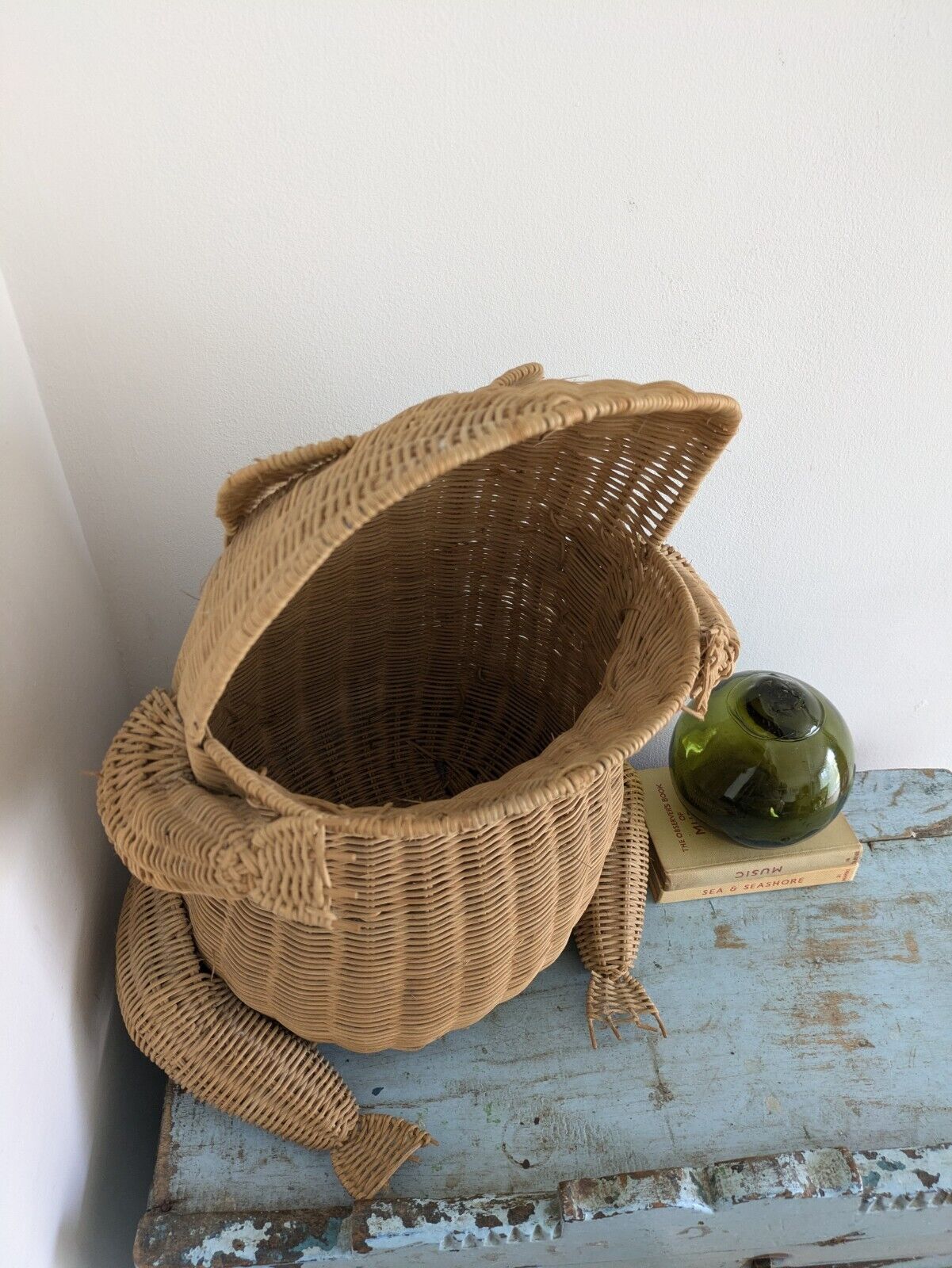 RARE VTG Wicker Frog Waste Basket Trash Can Bin Magazine Storage LARGE Prop MCM