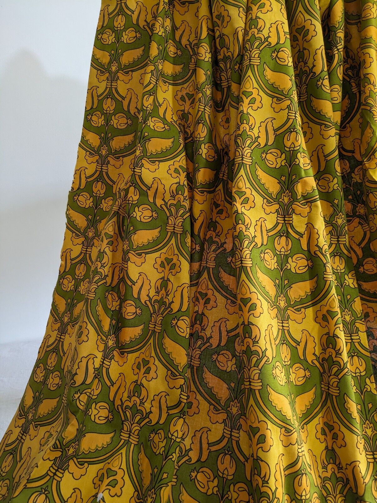 PAIR Vtg SANDERSON Renishaw Green Yellow Retro Curtains 137cmL 169cmW Bohemian