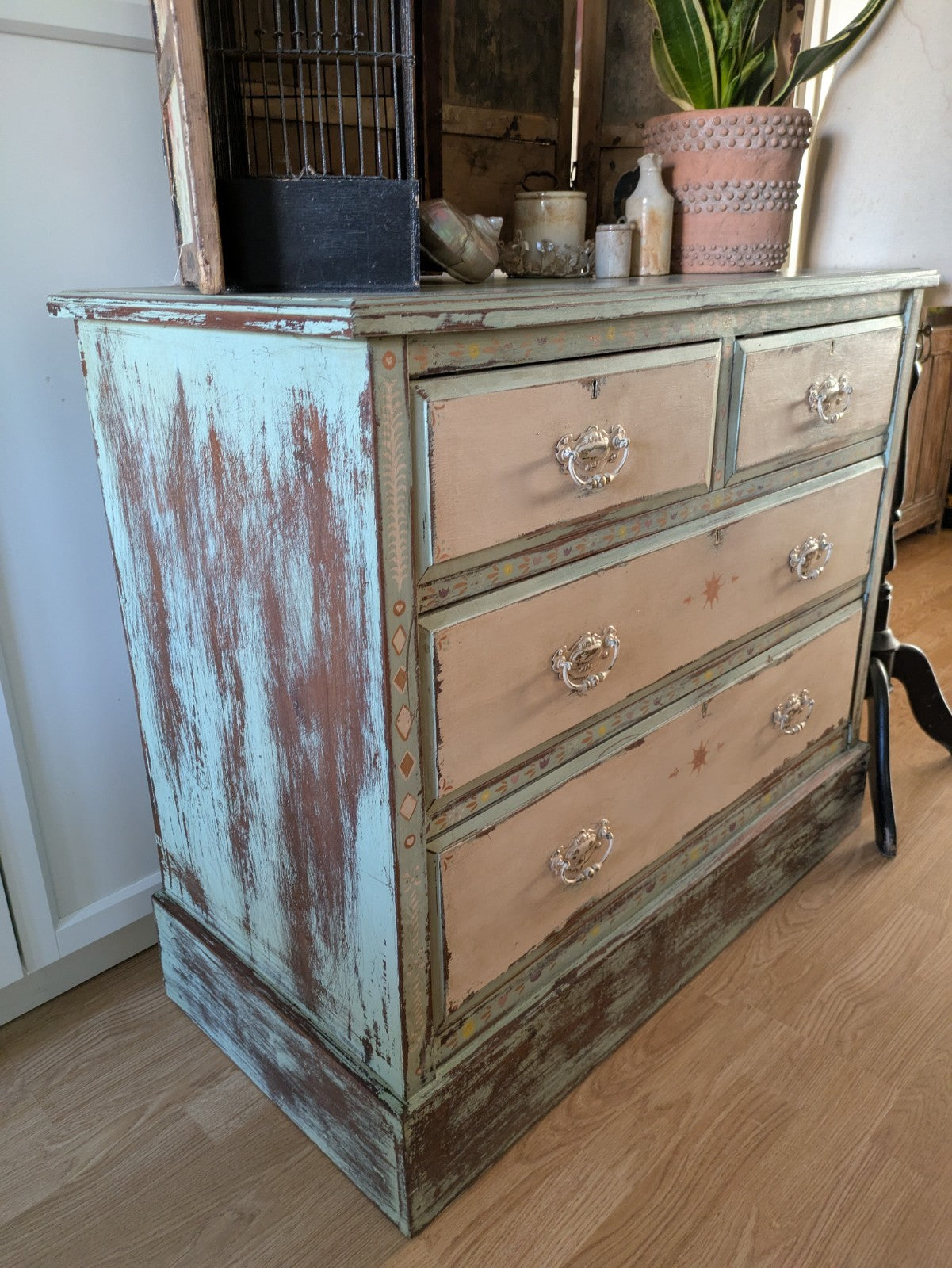 Antique Edwardian Sideboard Chest Of Drawers Vintage Hand Painted Distressed