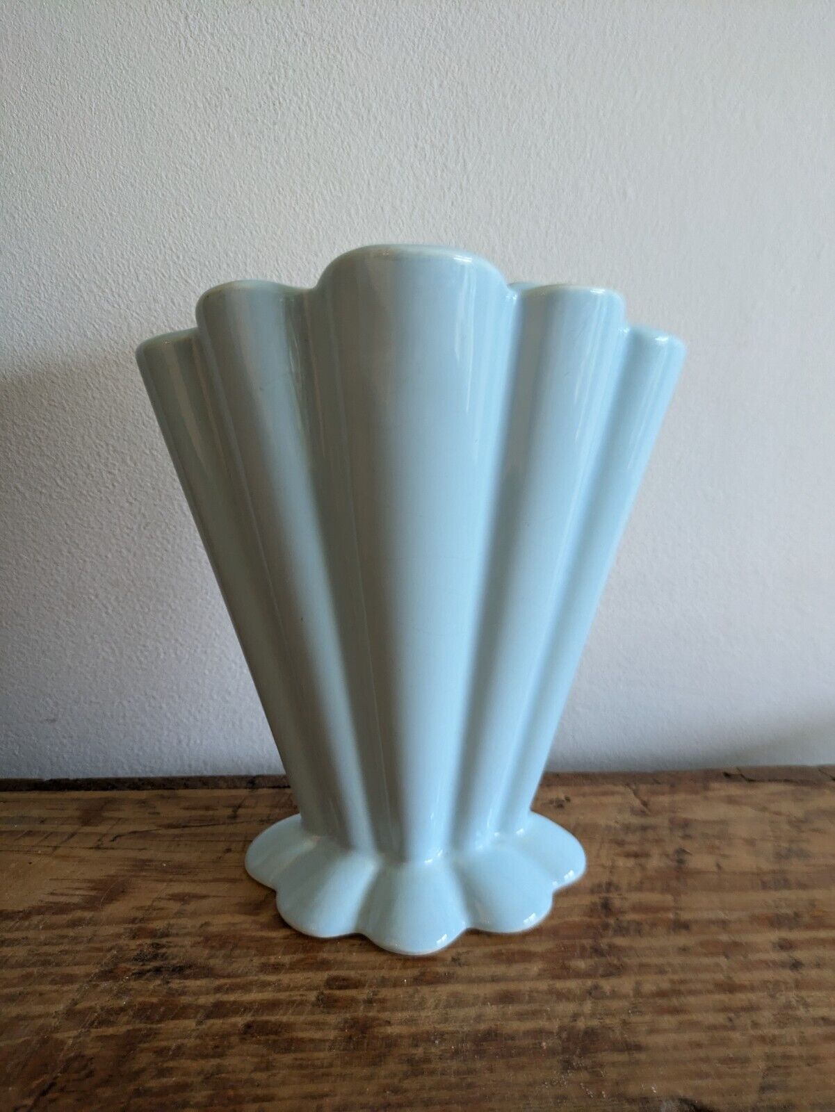 Vintage Candlelight England Blue Art Deco Vase Kingston Pottery Fan Mantle Retro