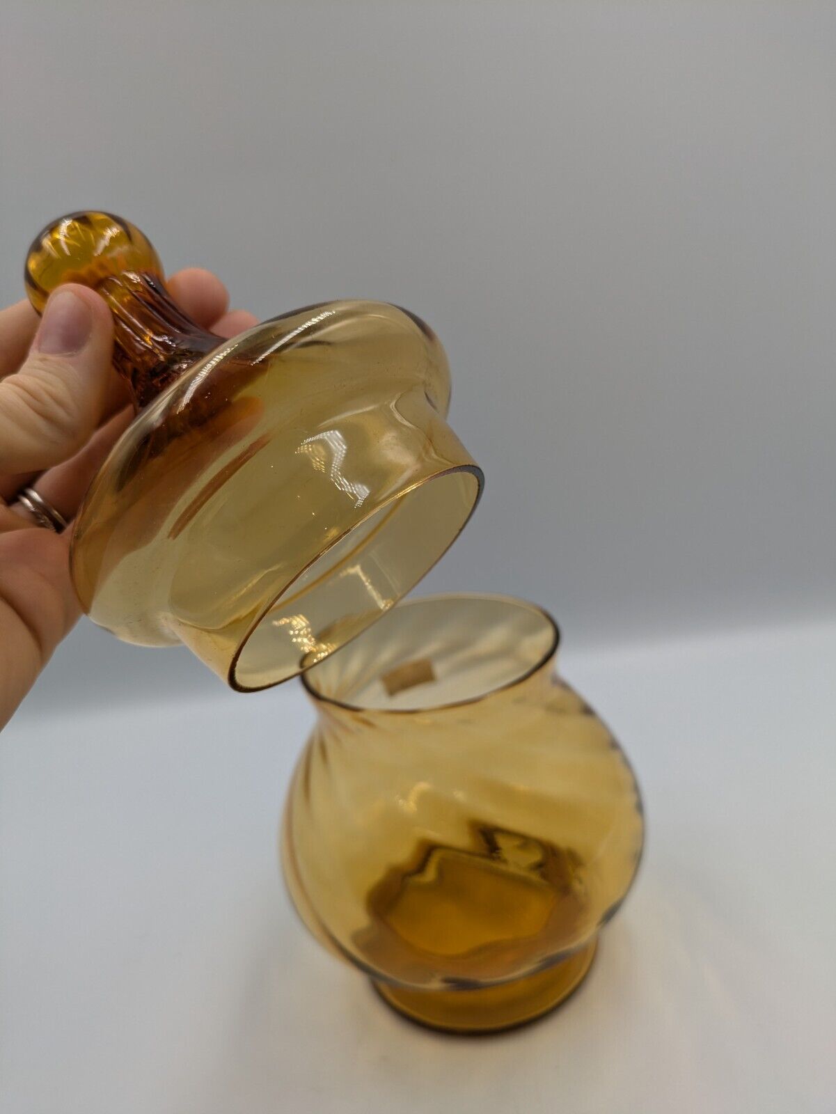 Vintage Empoli Amber Glass Circus Tent Candy Dish Optic Apothecary Jar Italy Vgc