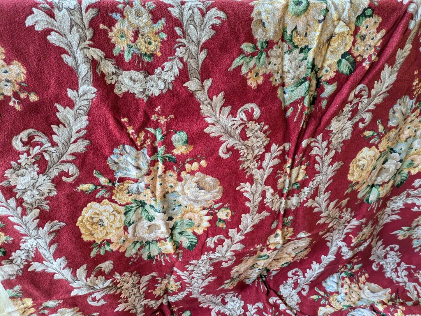 Unused vintage 50's Beaufort barkcloth fabric 116.5cm X 2.56m red Floral Rose