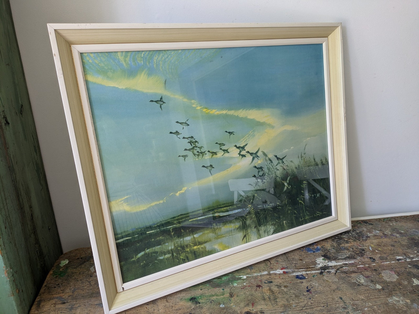 Vintage 1960s Print of Ducks Birds Flight Painting Vernon Ward Retro Seascape