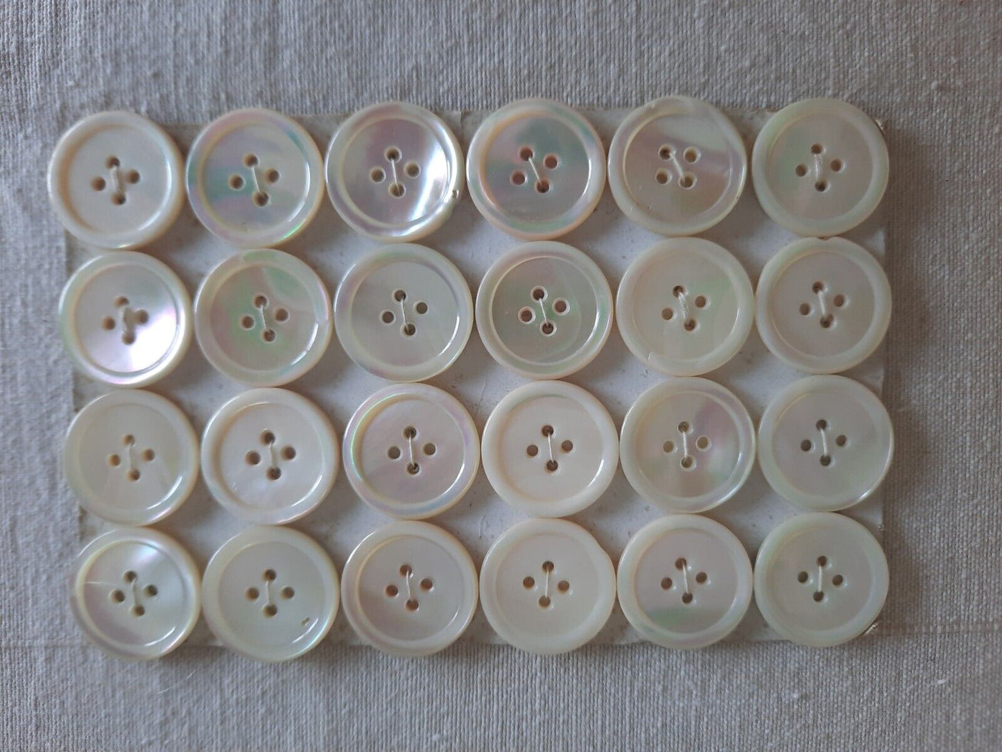 Job Lot Of 24x Vintage Mother Of Pearl White Buttons Diameter 2.3cm 53g Rare Old