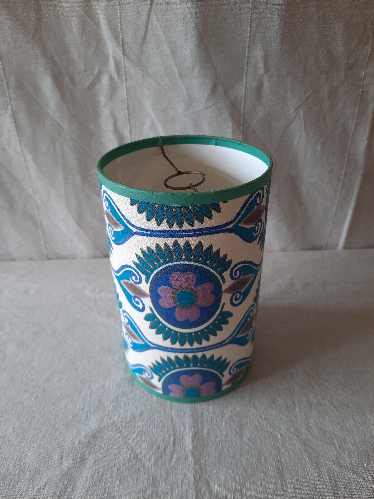 Lampshade Vtg retro Green Blue Pattern pendant shade 60s 70s light Lamp Flower