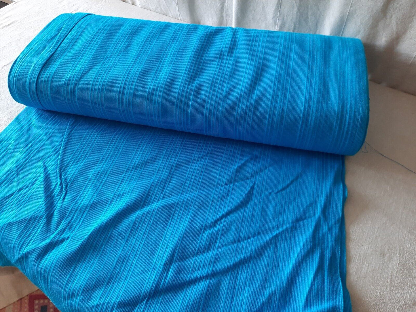 37.3M Vintage Retro loose woven blue stripe original Fabric Roll W1.20m RARE