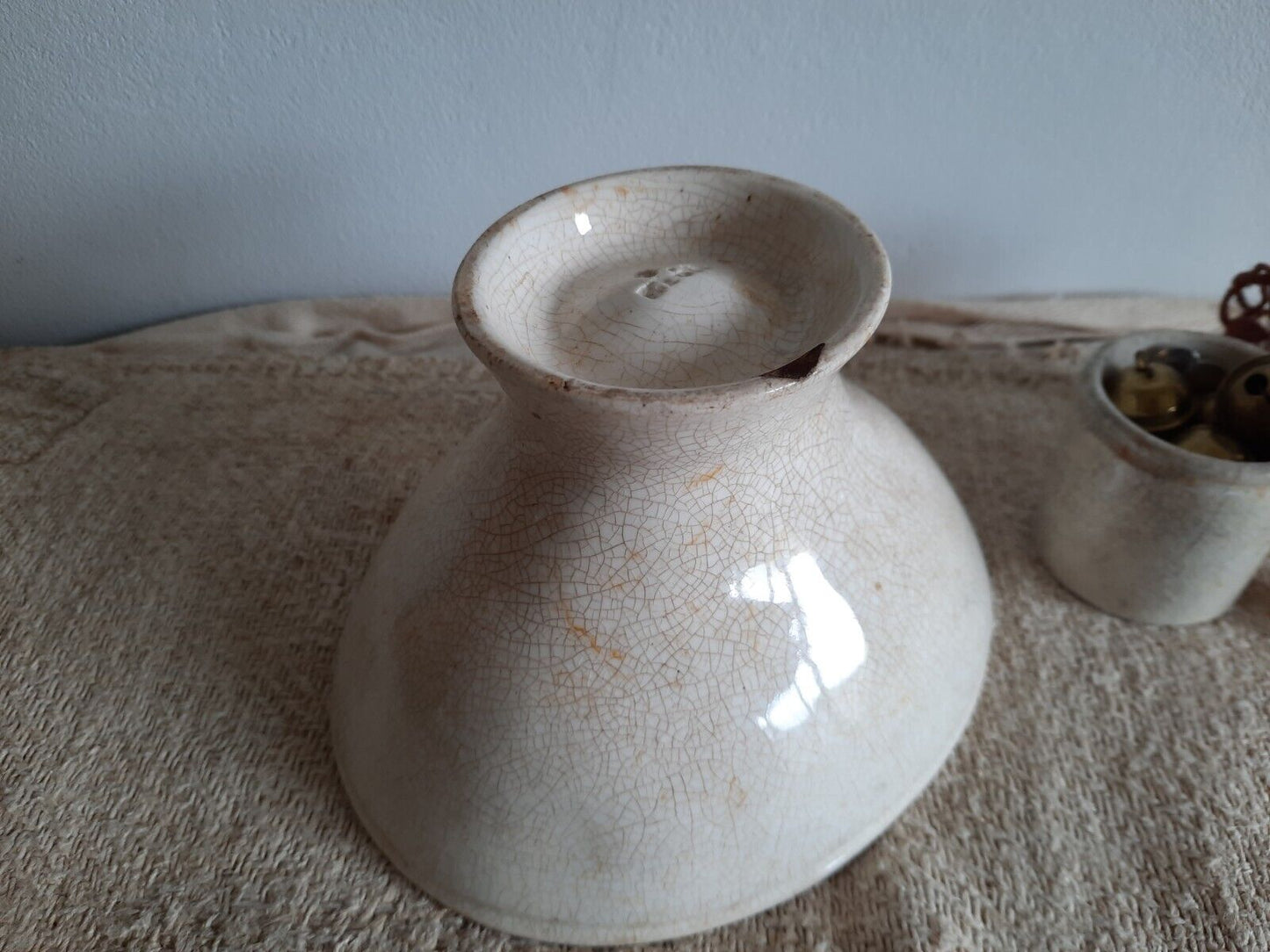 1 Victorian Jelly Mould bowl Shape crackle glaze antique vintage stoneware large