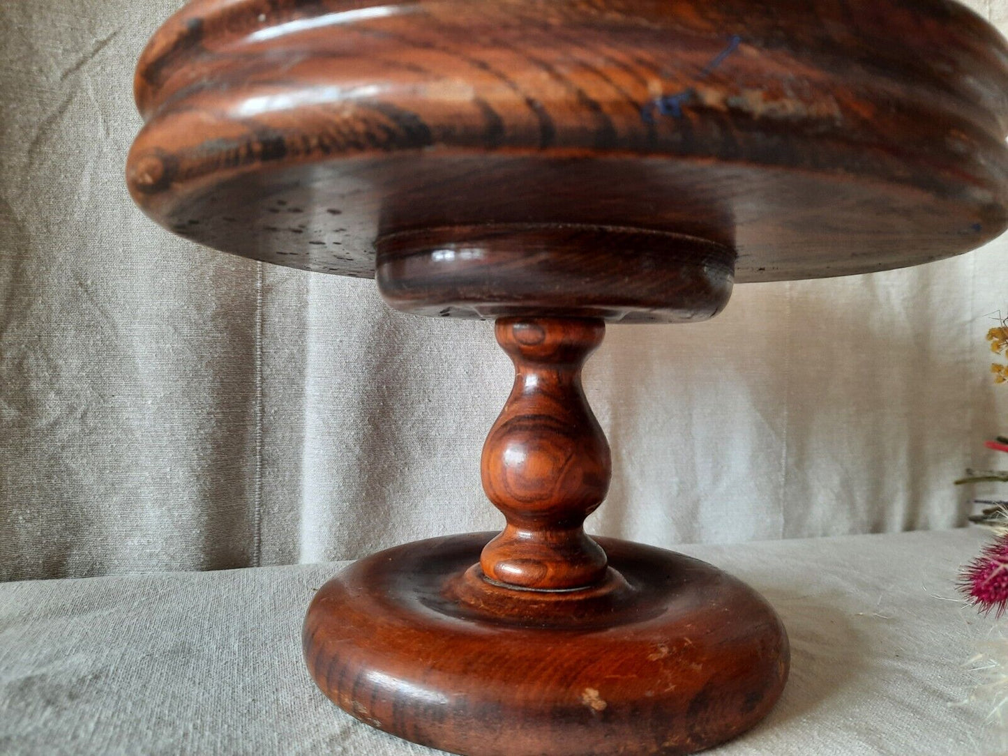 Vintage Hand Turned Elm Wood Domed Centre Pedestal Fruit / Nut Bowl Antique!!!