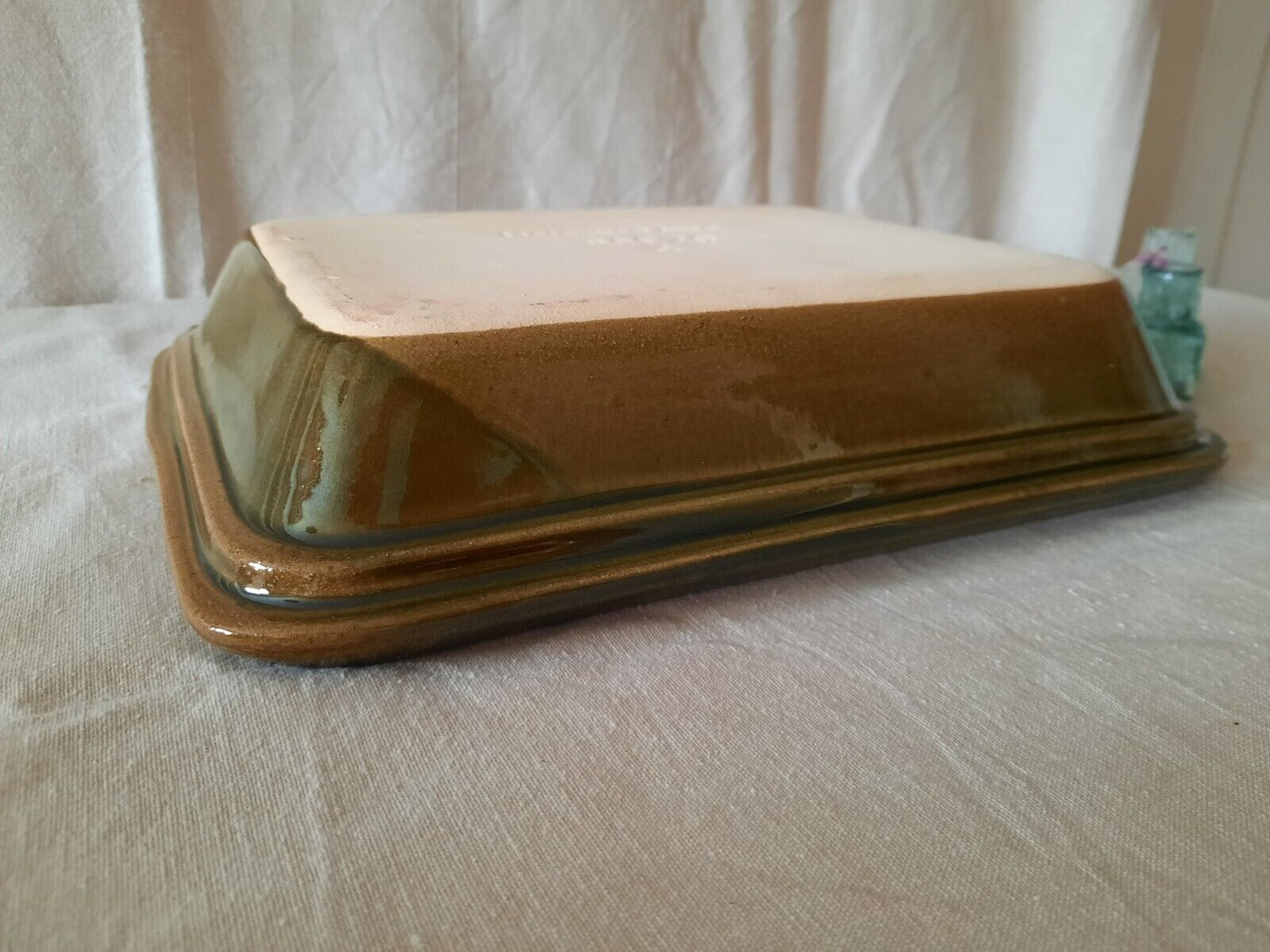 Vintage France French Green Glazed Casserole Dish Stoneware Tray Oven Rare Mint