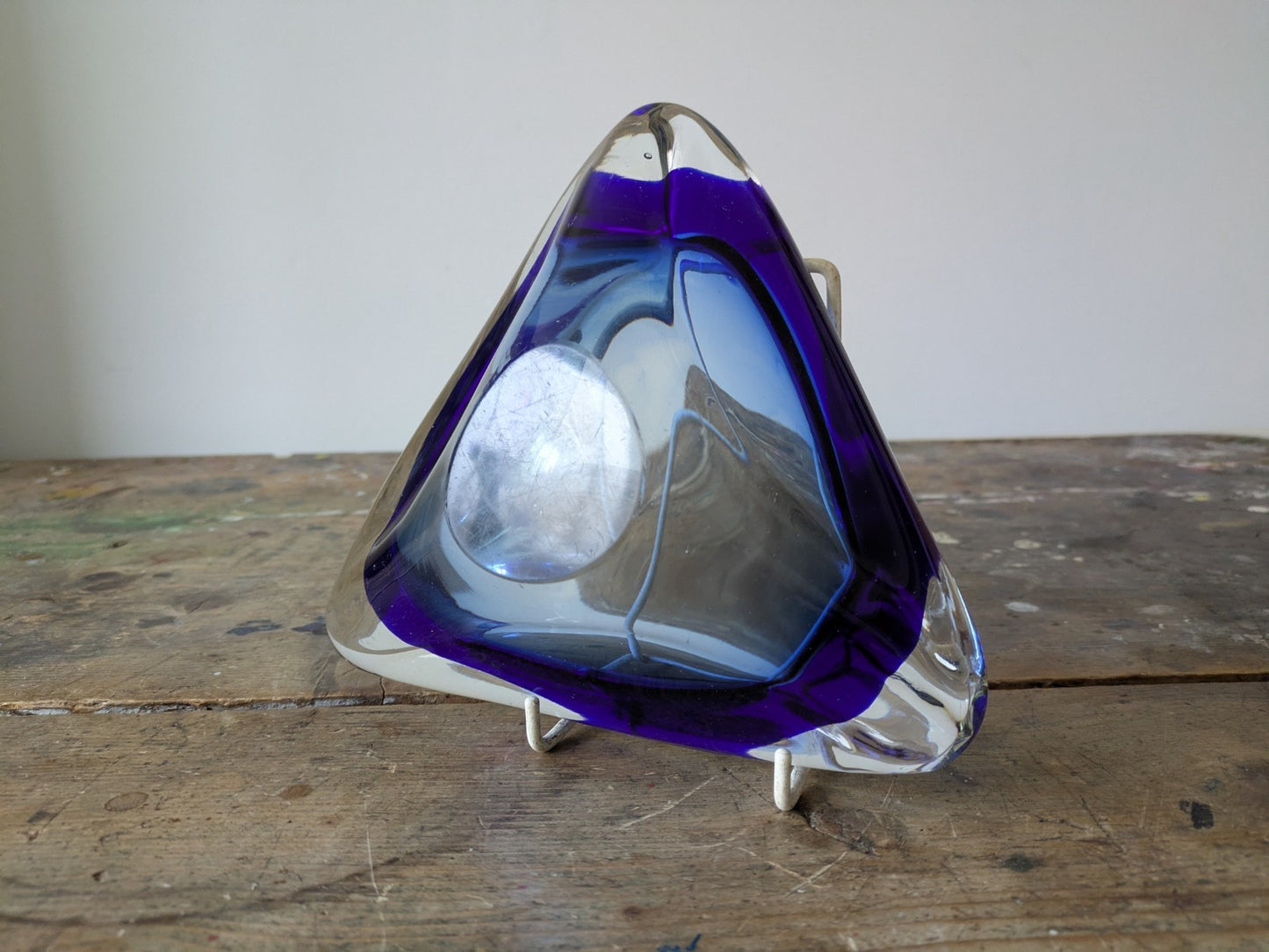 VINTAGE ITALIAN MURANO SOMMERSO ART GLASS DISH MID CENTURY Modern Ash Tray BLUE