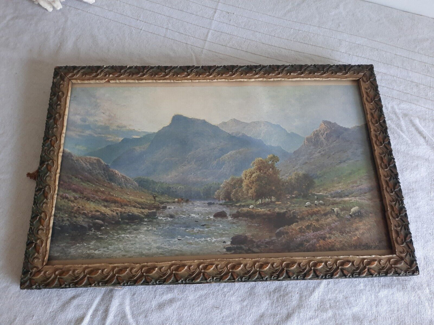 A superb Antique Framed Alfred de Breanski early print Landscape River Highland